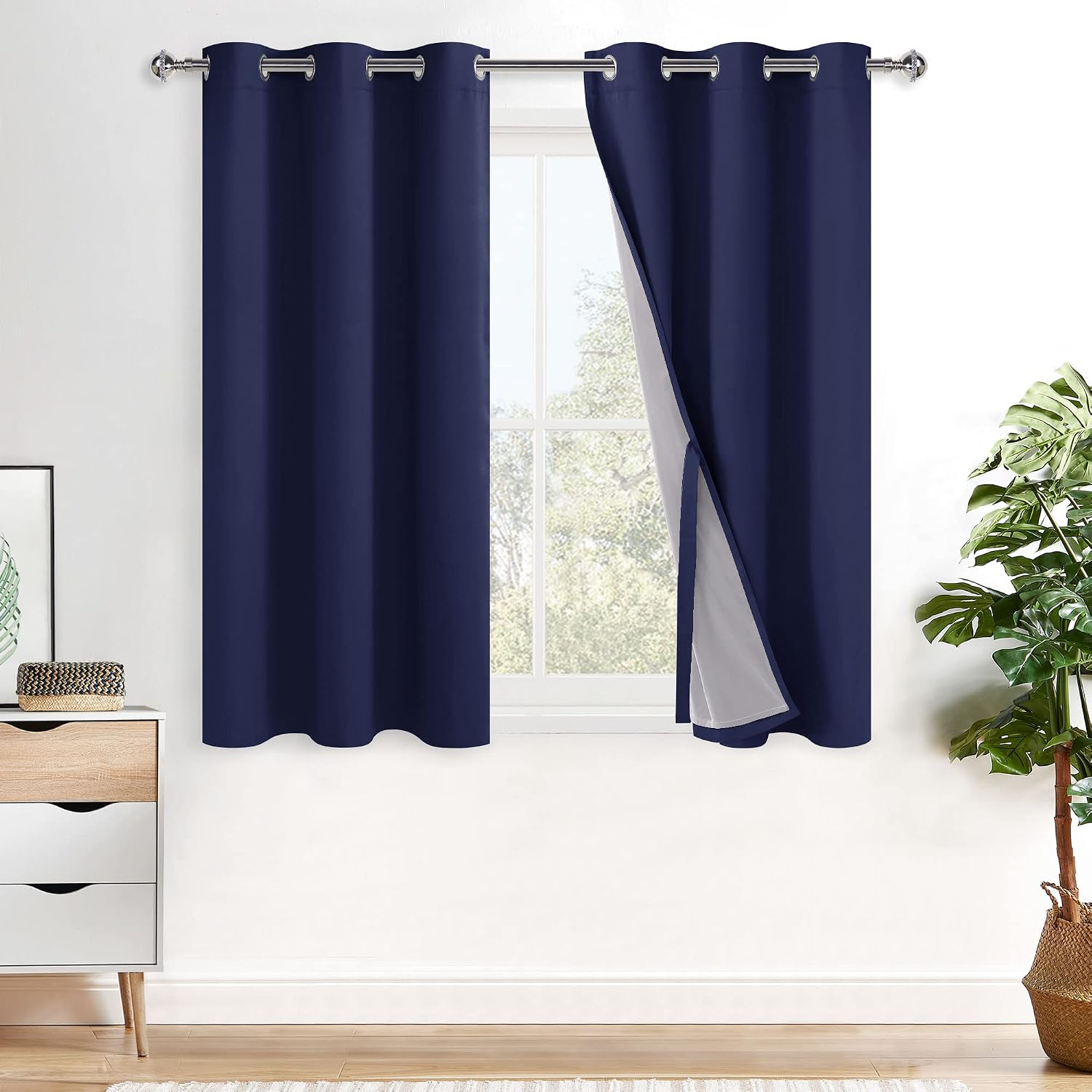 Xwzo 100% Blackout Curtain Panels - Thermal Insulated Black Liner Short Curtains, Noise Reducing and Heat Blocking Drapes for Hall and Stud…