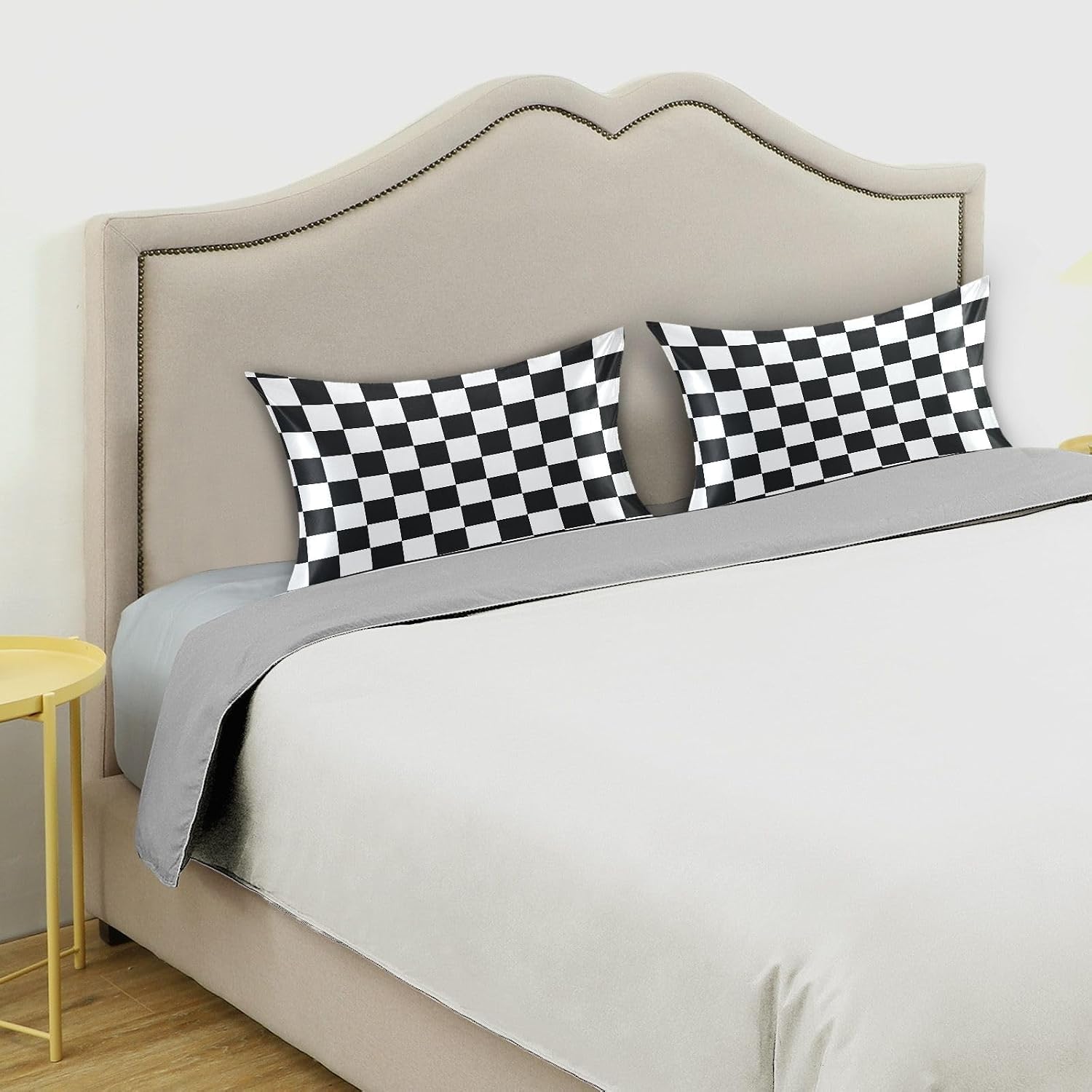 Checkerboard Plaid Print Pillow Covers Silk Pillowcase for Hair and Skin Soft Breathable Cooling Satin Pillowcase Queen Size Pillow Case…