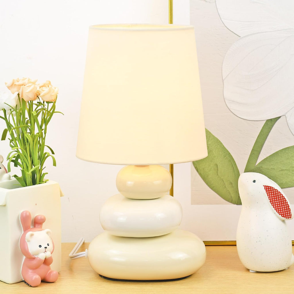 LULE Cream Small Table Lamp for Living Room as Bedside Table Lamp for Bedroom, Modern Ceramic Kids Night Table Lamp, Φ6.5×H12.2IN, Bulb…
