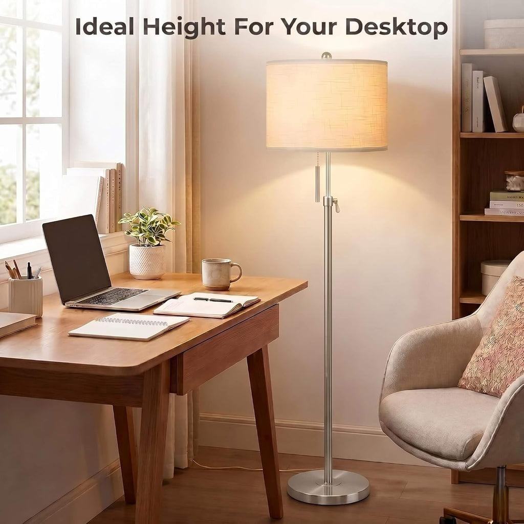 Qingmiao Brushed Nickel Floor Lamps for Living Room, 55"-67" Height Adjustable Modern Tall Lamp, 3-Way Dimmable Standing Lamp for Bedroom…
