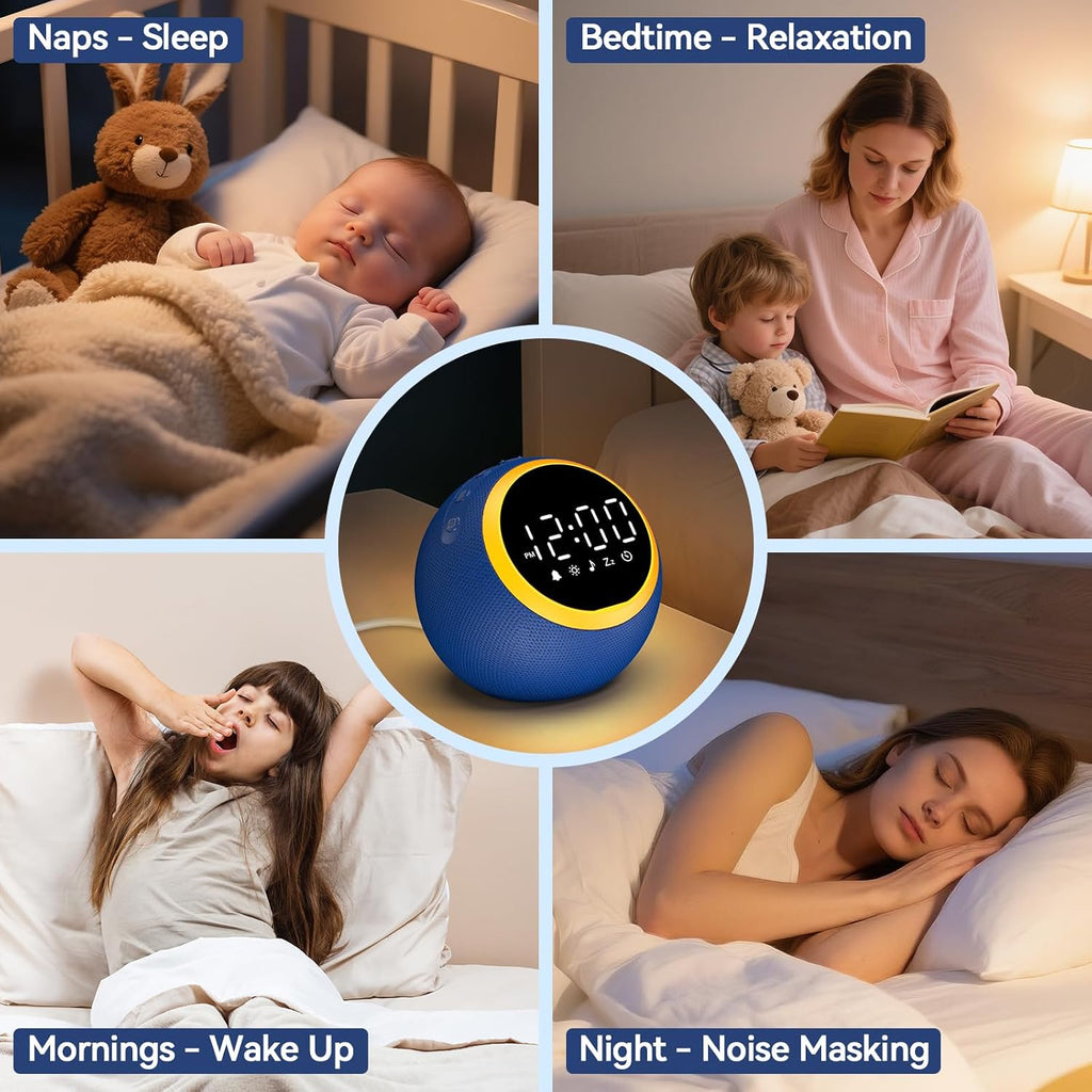 White Noise Sound Machine with Clock: Alarm Clocks, 30 Soothing Sounds, 10 Soft Wake-Up Sounds, 32 Adjustable Volume & Timer, Memory…