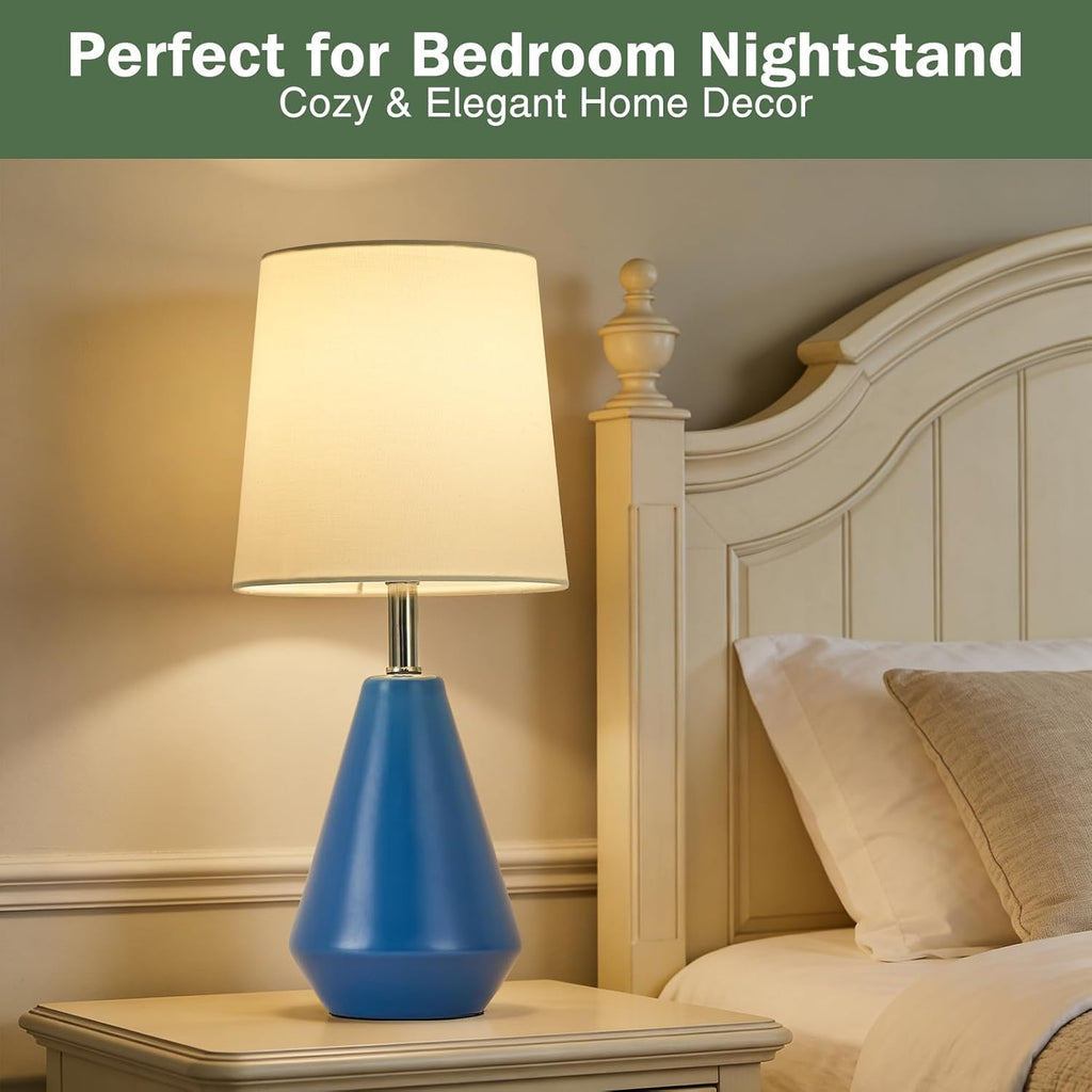 Small Bedside Table Lamp for Bedroom - Reading Desk Lamp with 3 Color Temperatures,15.5" Nightstand Ceramic Lamp with Fabric Shade for…