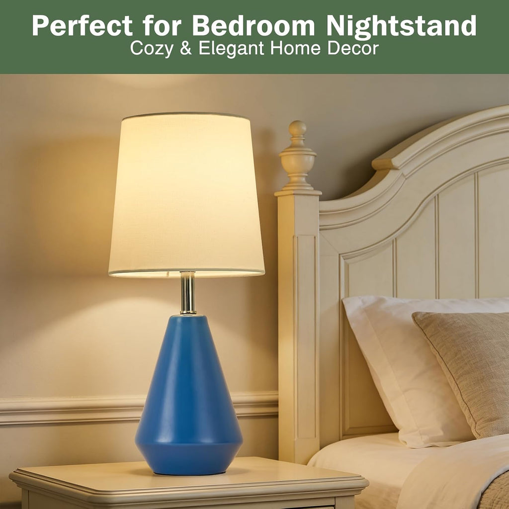 Small Bedside Table Lamp for Bedroom-Reading Desk Lamp Set of 2, with 3 Color Temperatures,15.5" Nightstand Ceramic Lamp with Fabric Shade…