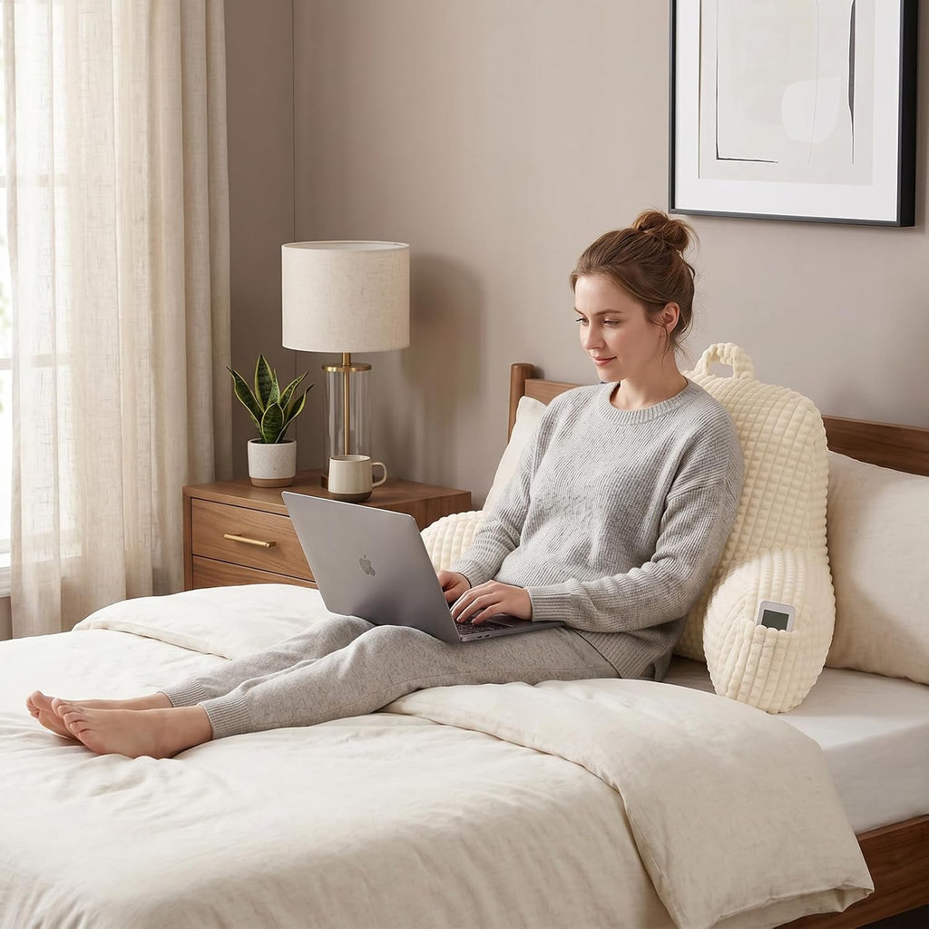 Pajeo Multi-Purpose Bed Pillow for Sitting Up,19" Flannel Backrest Pillow with Arms for Seniors & Pregnancy Support, Oeko-TEX Certified Sitt…