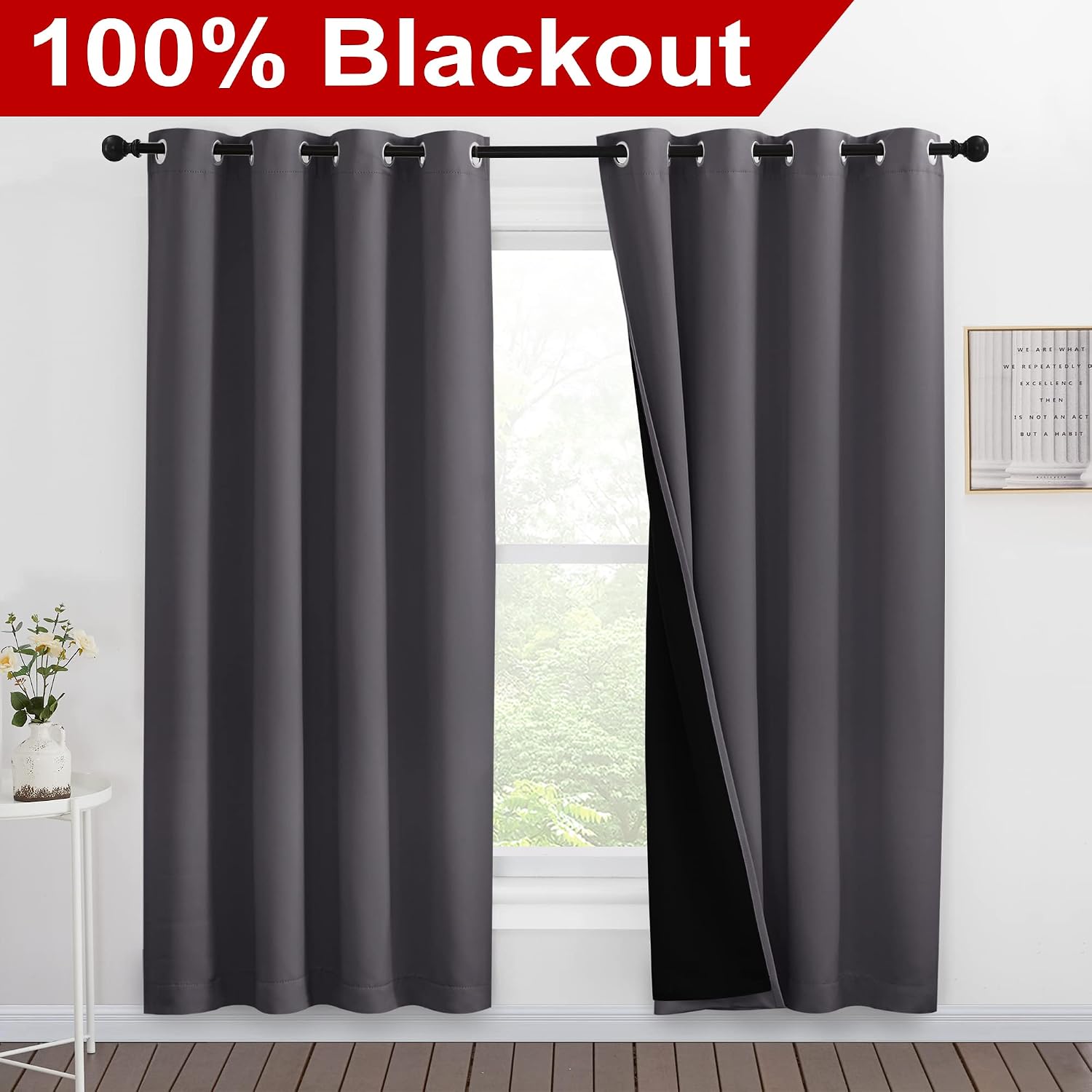 Nicetown Grey Full Shade Curtain Panels, Pair of Energy Smart & Noise Blocking Out Blackout Drapes for Dining Room Window, Thermal Insulate…