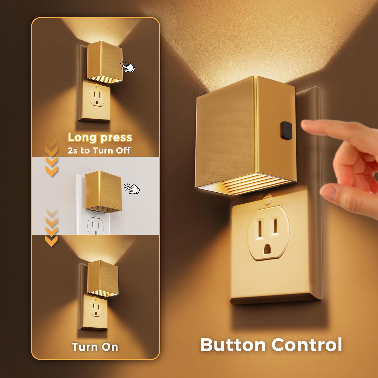 L LOHAS LED Night Light, Night Lights Plug into Wall,[2-Pack] Dimmable Night Light with Light Sensor,3000K Warm White, Gold Nightlight for…
