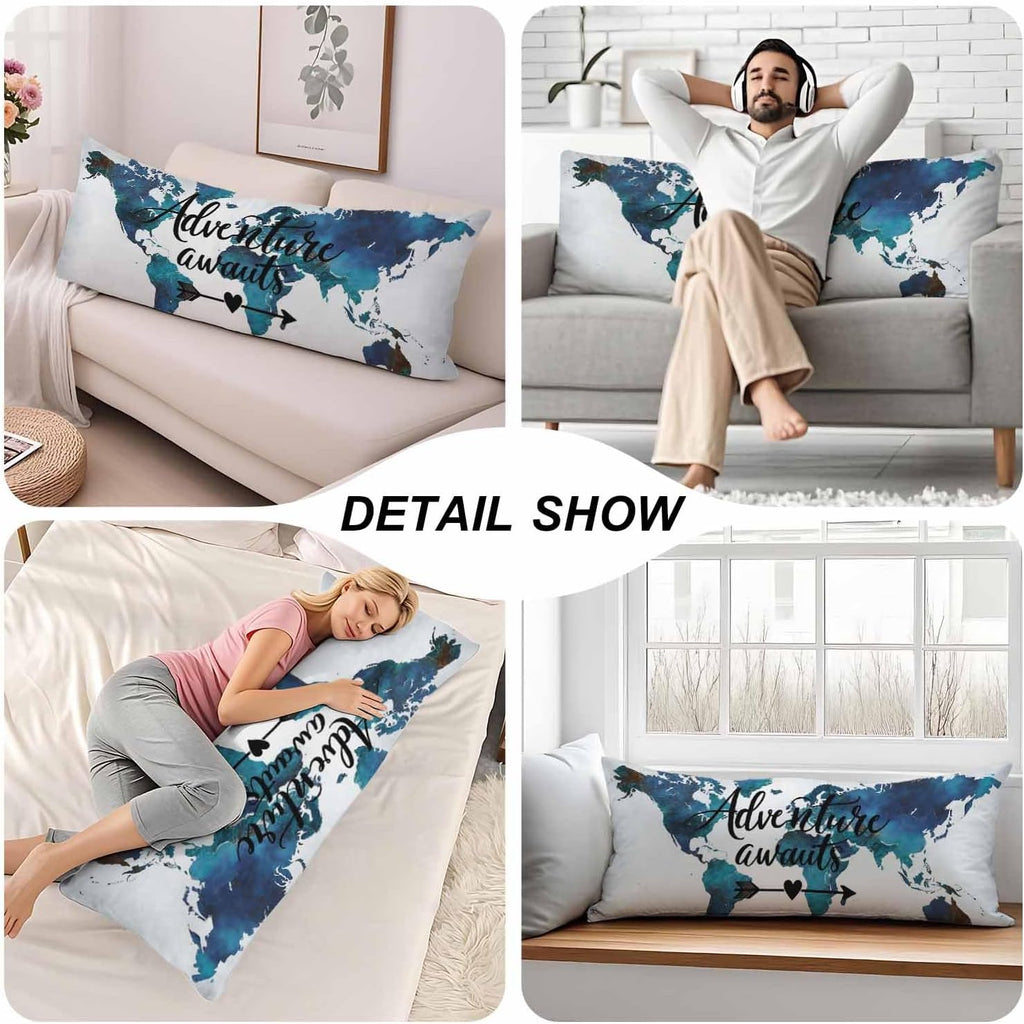 Body Pillowcases with Zipper Adventure Awaits, Cozy Body Pillow Covers Cushion Cover 20 X 54 Inch, Retro World Map Outdoor Body Pillow…