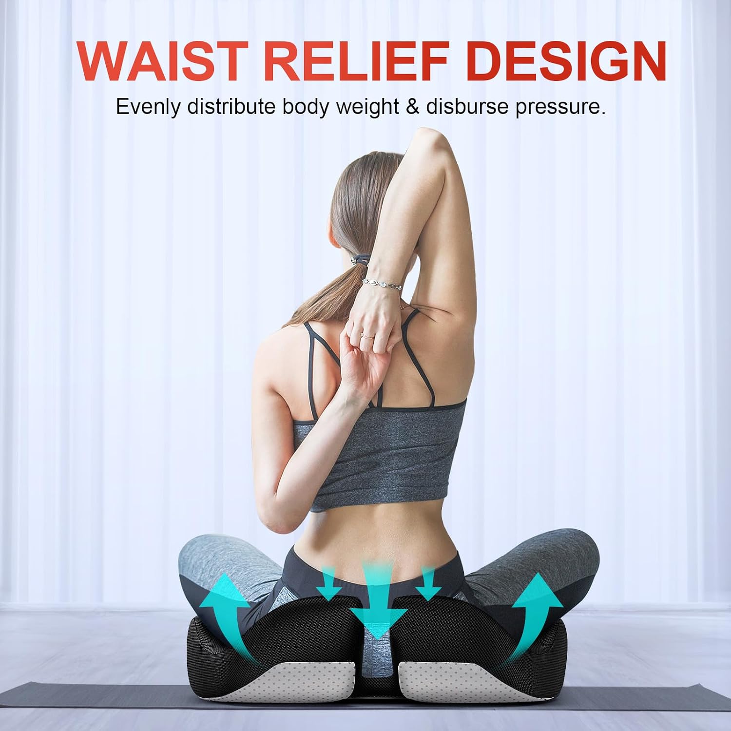 Benazcap Medium Large Memory Seat Cushion for Office Chair Ergonomic Cushions Pad Pillow for Pressure Relief Sciatica & Memory Foam for Lon…