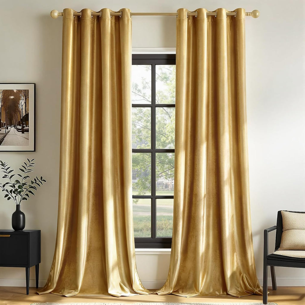 MIULEE Velvet Curtains Golden Elegant Grommet Thermal Insulated Soundproof Room Darkening Curtains/Drapes for Classical Living Room…