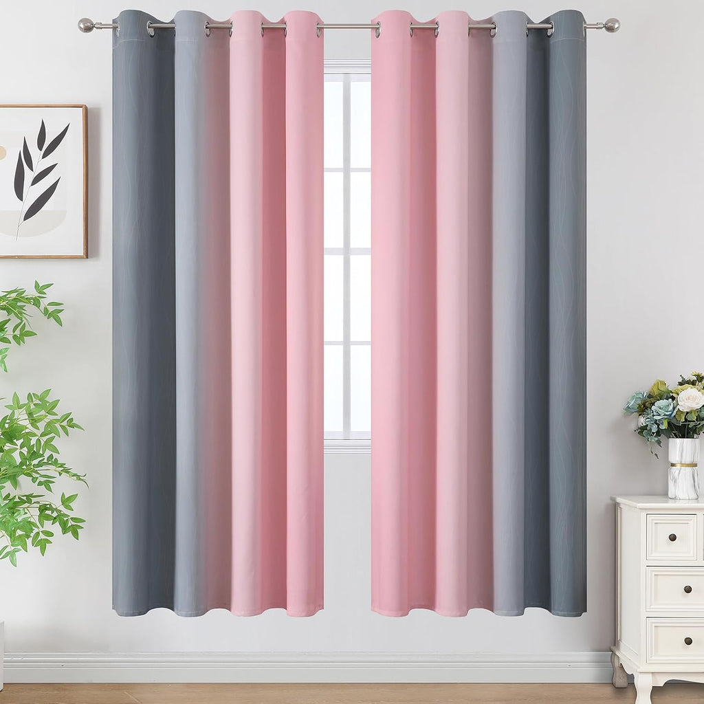 Estelartextiler Estelar Textiler Ombre Grey and Pink Blackout Curtains 72 Inch Length 2 Panels, Full Room Darkening Blackout Curtains for B…