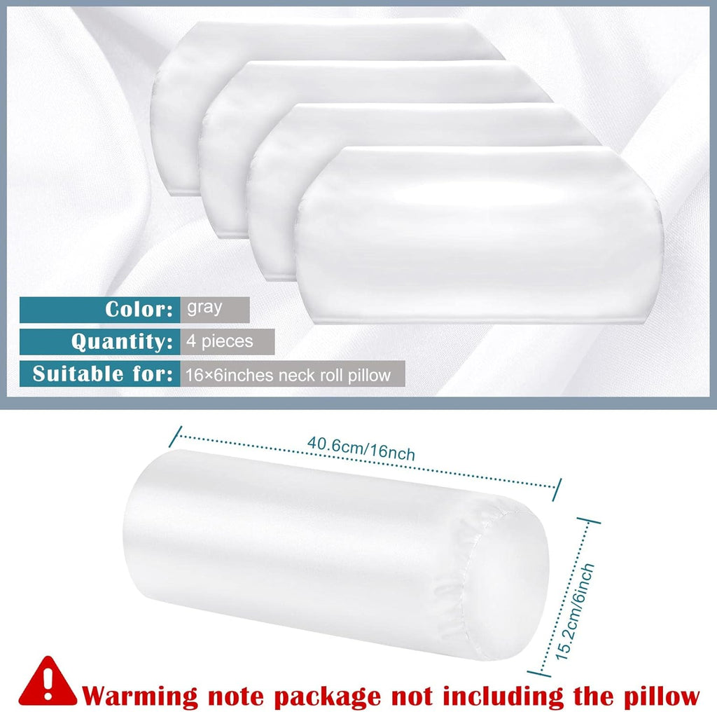 Remerry 4 Pack 16 x 6 Inches White Neck Roll Pillow Case Cover Only Round Bolster Cervical Roll Satin Cylinder Pillow Case Cover with Zippe…
