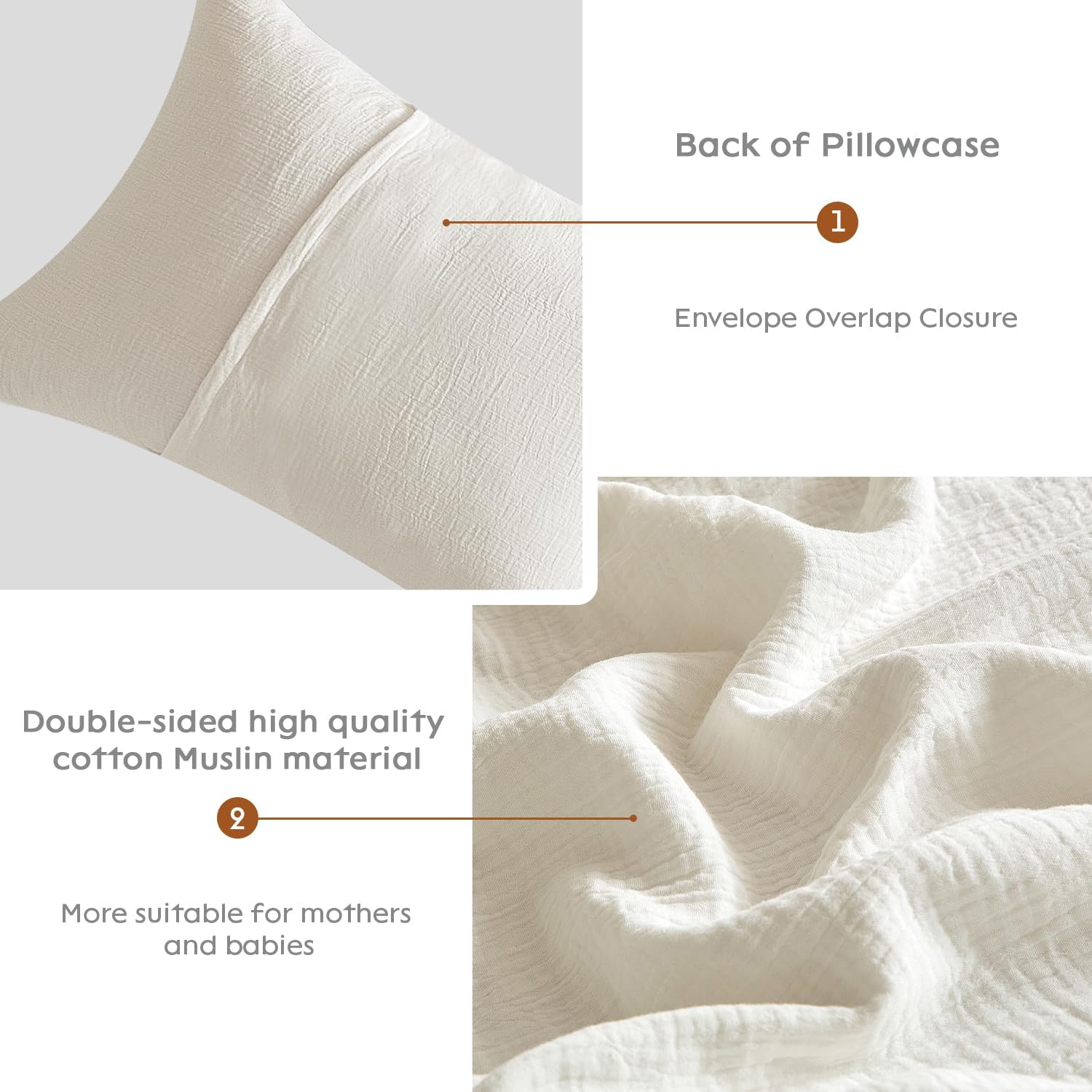 DefineCozyHealthyLife SE SOFTEXLY Muslin Pillowcases Queen Size 100% Cotton, 2 Pack Linen Like Pillow Shams with Envelope Closure, Ultral S…