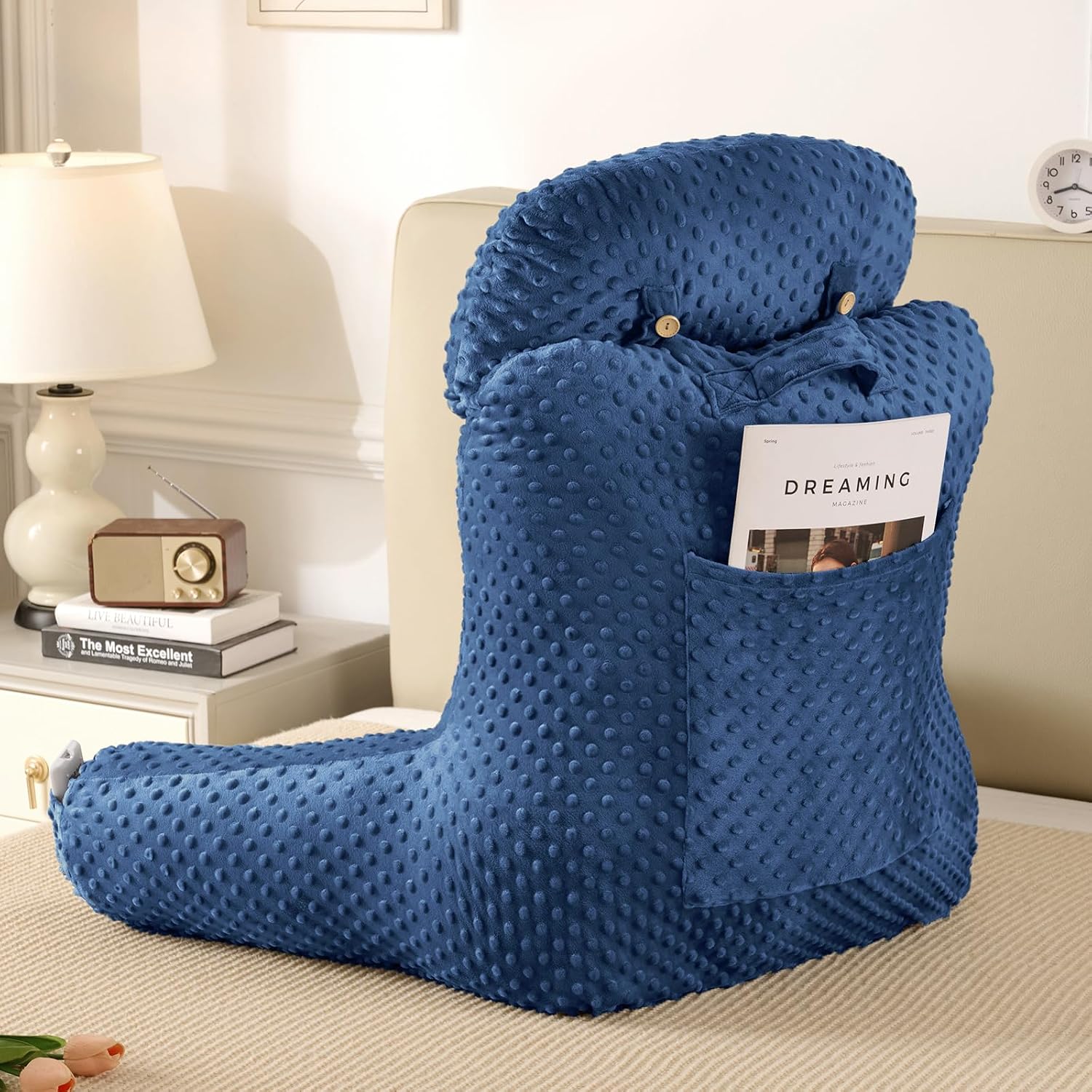 Reading Pillow for Sitting in Bed Couch Adult, Back Pillow for Bed Sitting Up, Back-Rest Support Cushion with Pockets and Arms, Watching…