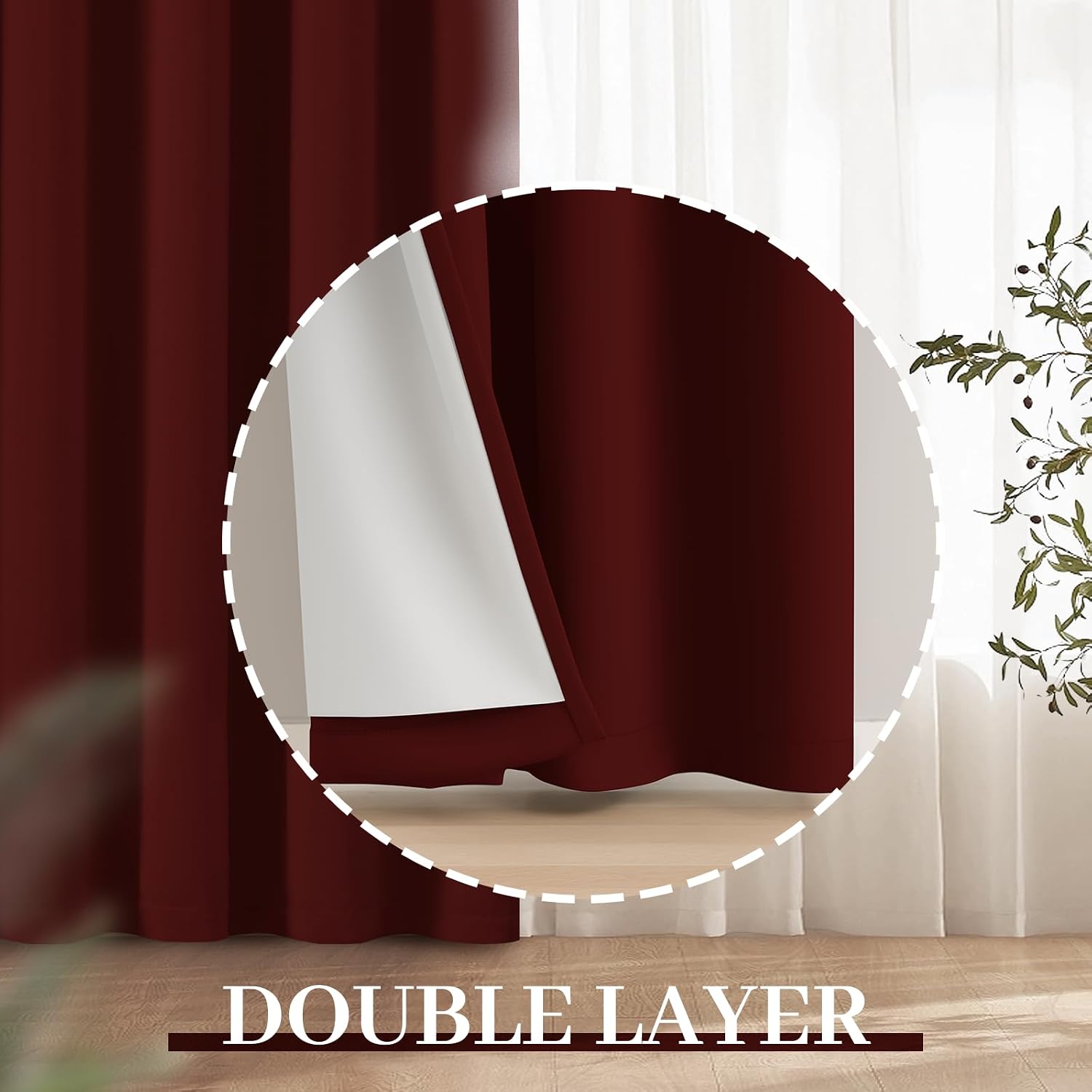 Yakamok Room Darkening 100% Blackout Curtains Grommet Window Treatments with 2 Thick Layers-Burgundy Red Thermal Insulated Drapes Set of 2…
