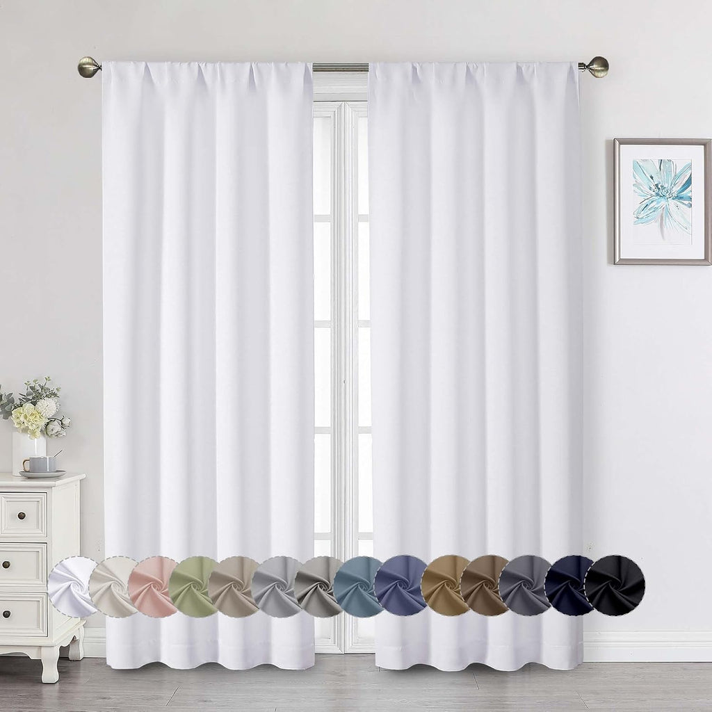 WelvetBLK White Light Filtering Curtains for Bedroom Living Room 72 Inches Long 2 Panels Set, Soft Solid Thermal Insulated Privacy French D…