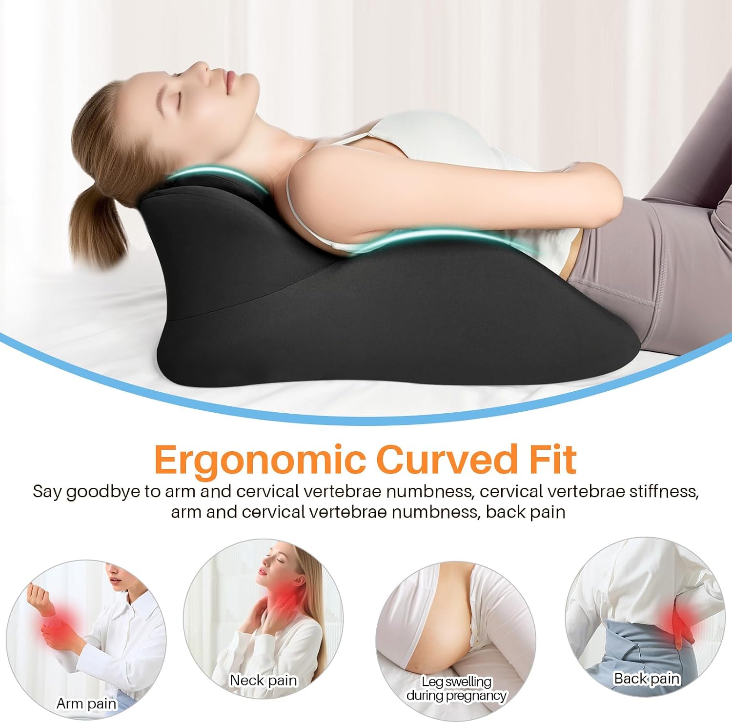eleELEOPTION ele ELEOPTION Memory Foam Ergonomic Wedge Pillow Prone Reading Pillow for Bed Sofa Stomach Back and Neck Support Sitting Up wi…