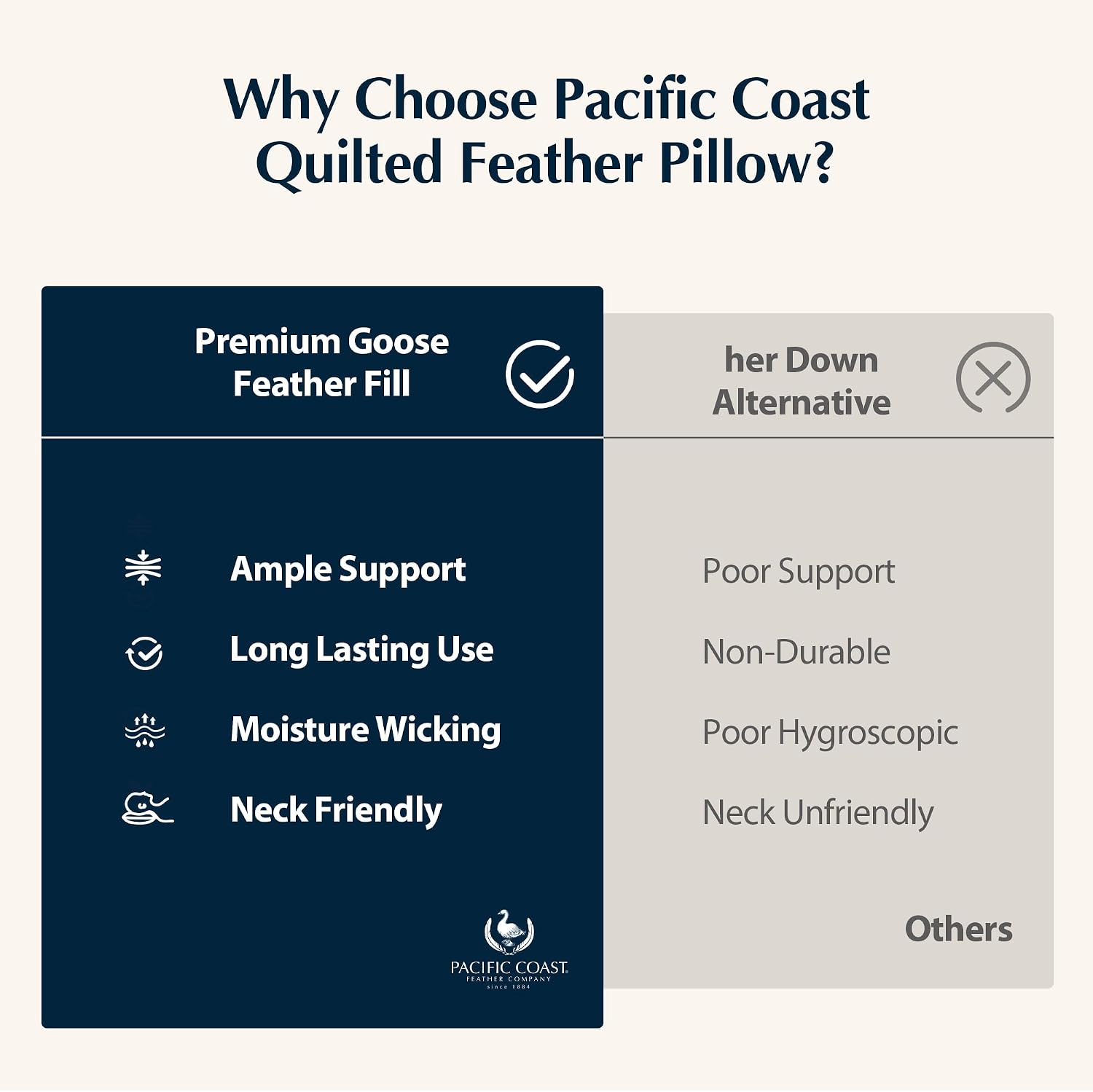 PacificCoast Pacific Coast Goose Feather & Down Bed Pillows Queen Size 2-Pack, Hotel Quality Collection, Medium Support for Side & Back Sle…