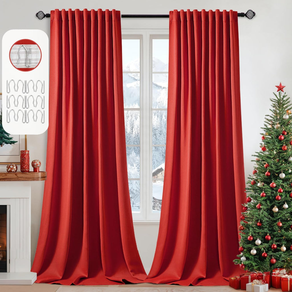 Miulee Christmas Red Back Tab Blackout Curtains 108 Inch Long 2 Panels Set for Living Room Bedroom, Rod Pocket/Pinch Pleat Extra Long Therm…