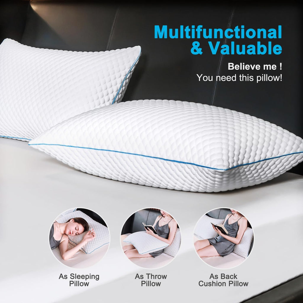 Vvz Cooling Bed Pillows King Size Set of 2, Shredded Memory Foam Pillows for Side Back Stomach Sleepers, Luxury Cool Gel Adjustable Firm Be…