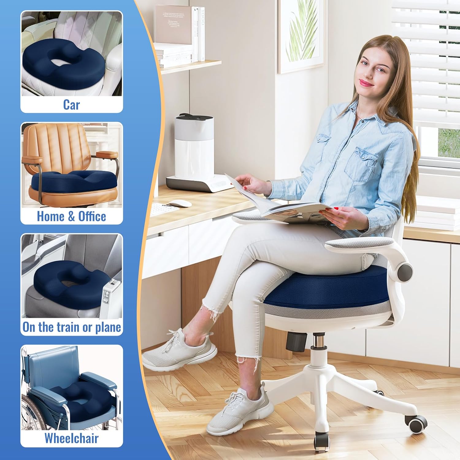 CloudBliss Donut Pillow Seat Cushion Chair Pad for Tailbone and Hemorrhoids, Memory Foam Seat Chair Cushion for Men and Women for Home & Of…