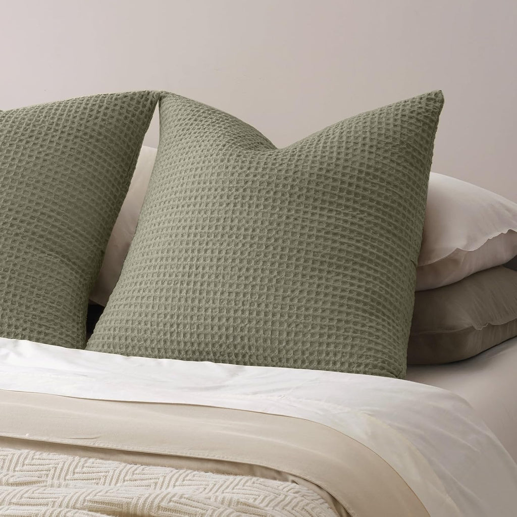 Phf Ultra Soft Waffle Weave Euro Shams Pillow Covers, No Filling, 2 Pack 26" x 26" Bed Cushion Covers, Breathable & Skin-Friendly Bed Pillo…