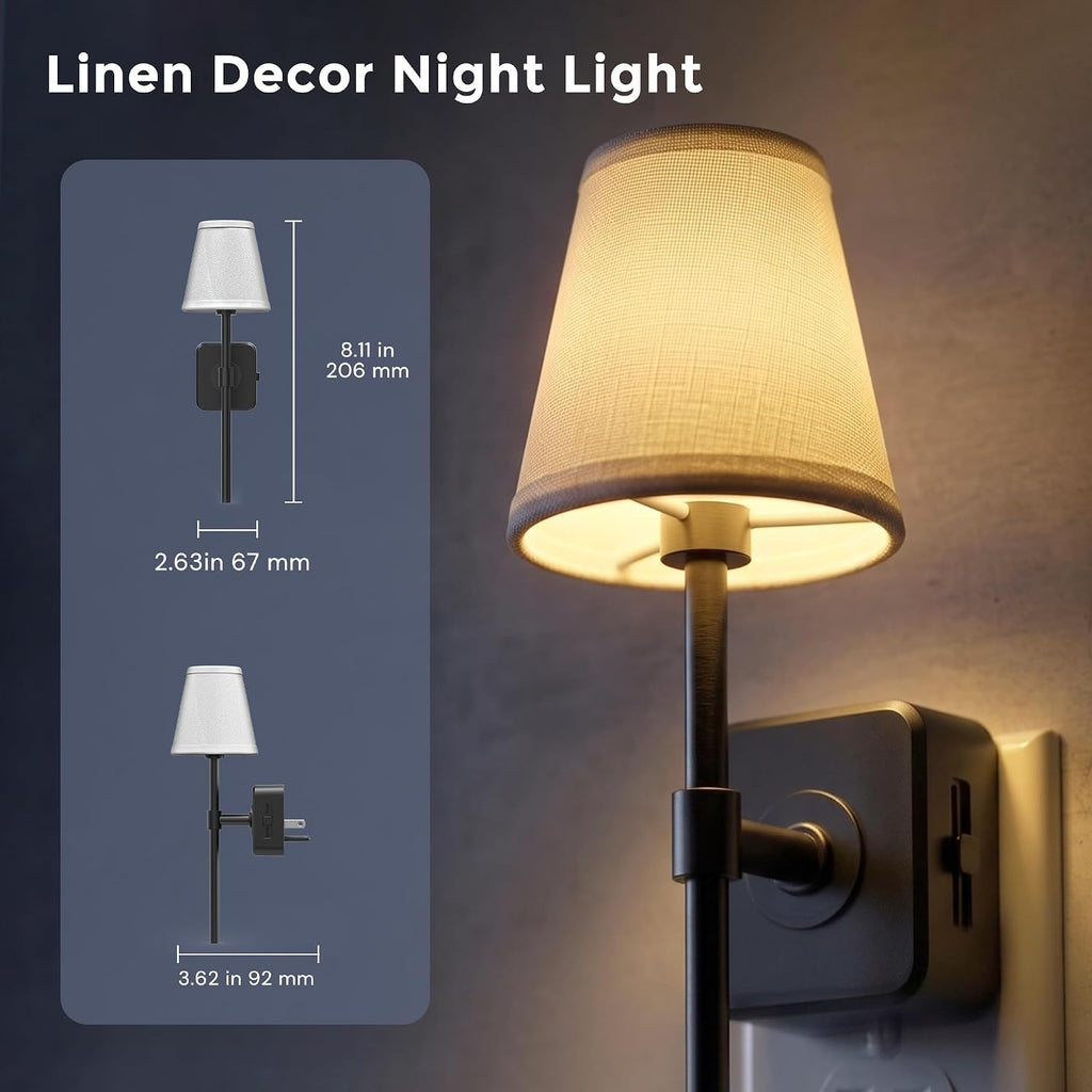 Llohasled L LOHAS LED Night Light, Night Lights Plug Into Wall with 0-100 LM Dimmable, Fabric Linen Shade Plug in Night Light, 3000K Warm L…
