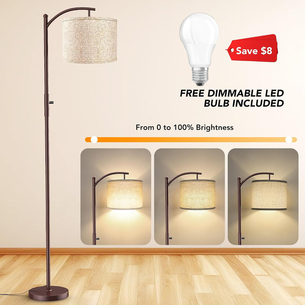 ROTTOGOON Dimmable Floor Lamp, Arc Floor Lamps for Living Room, Stepless Dimming Modern Standing Lamp with Linen Shade, Tall Lamp for…