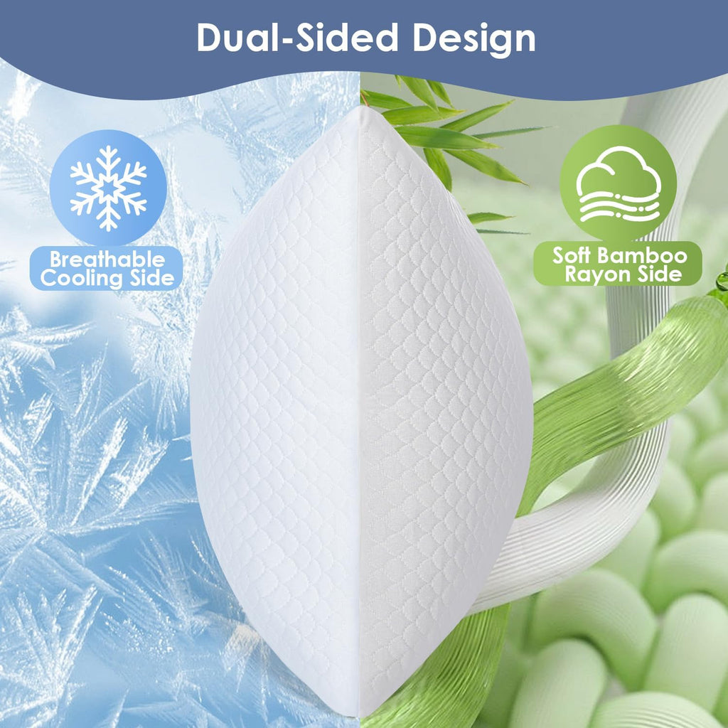 Cooling Adjustable Memory Foam Pillows King Size Set of 2, Bamboo Firm Pillow w/Washable Zippered Cover, Luxury Bed Pillow for Side, Back…