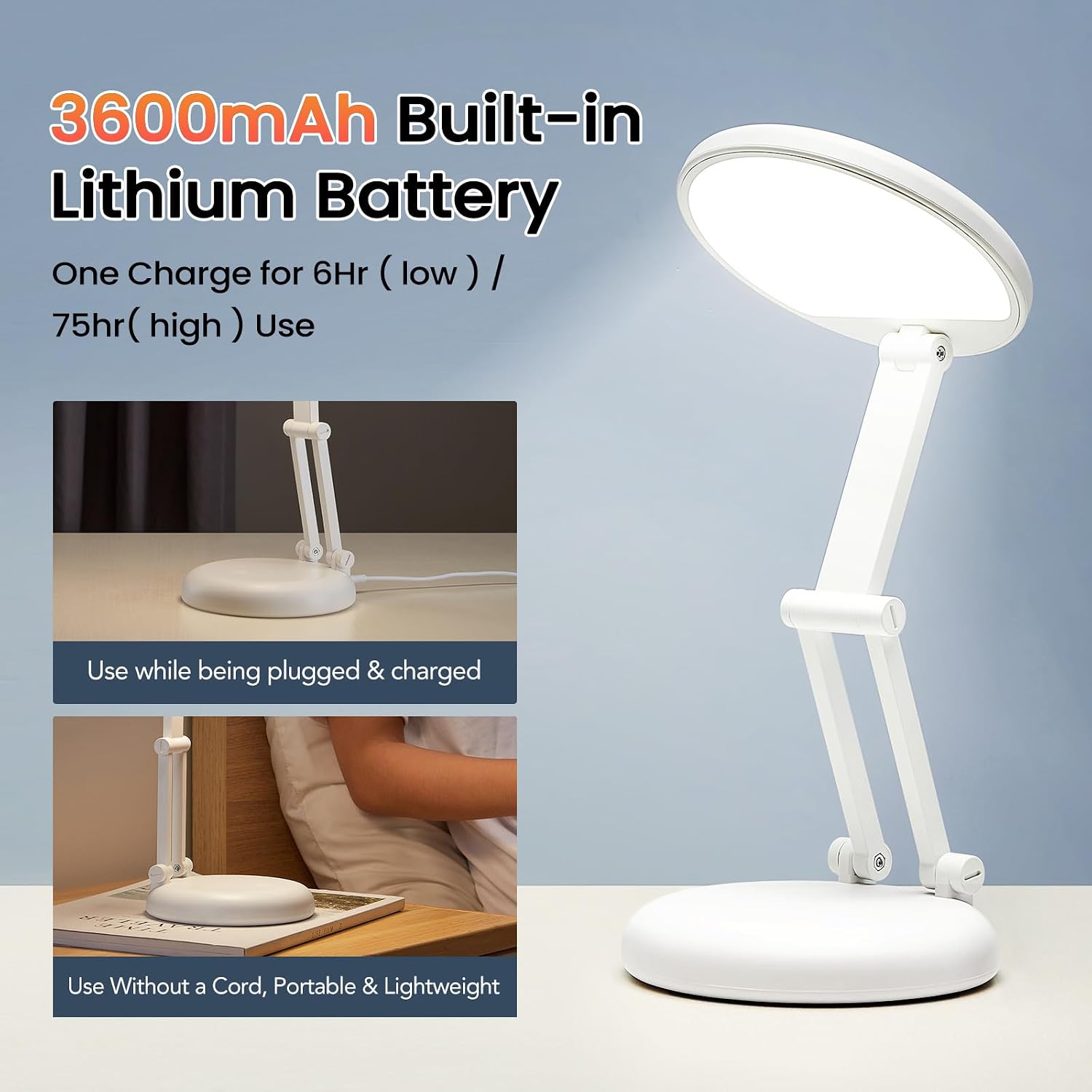 One Fire Cordless Desk Lamp, Dimmable Small Battery Powered Lights,3600mAh Rechargeable Wireless Table Lamp, Mini Lamp&Portable Light for…