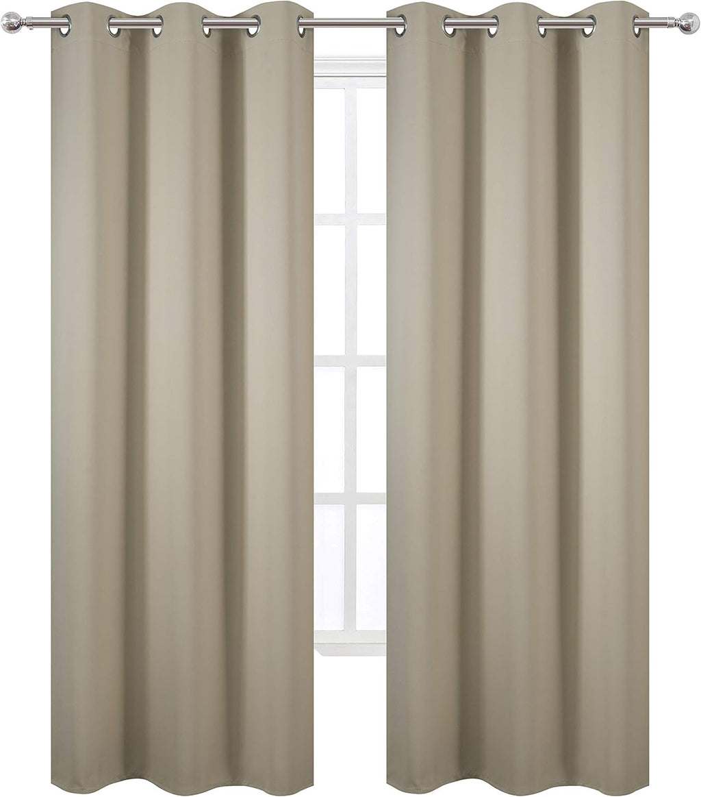 Lemomo Beige Blackout Curtains/42 x 84 Inch/Set of 2 Panels Room Darkening Curtains for Bedroom 84 Inch silver