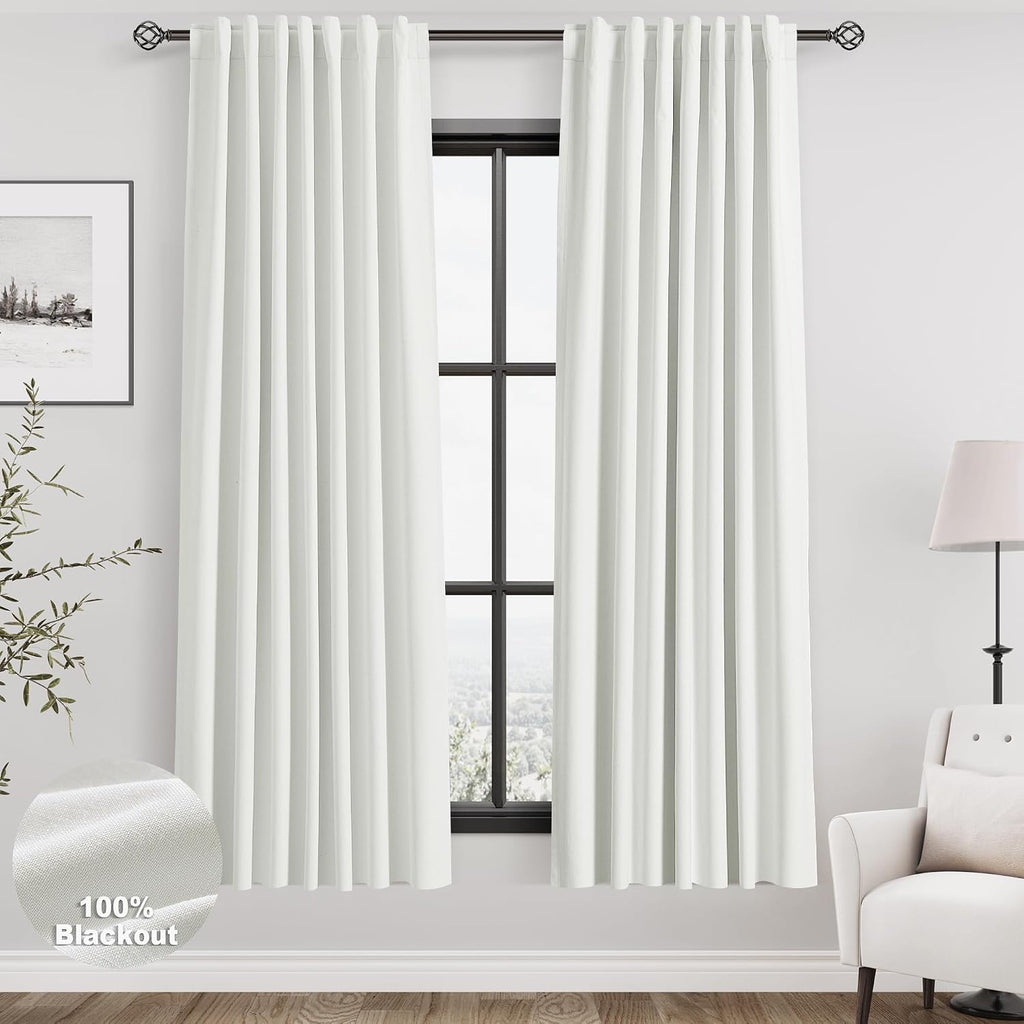 Nanspring Ivory 100% Blackout Linen Curtains for Bedroom 72 Inches Long Back Tab Thermal Insulated Rustic Modern Farmhouse Decor Black Out…