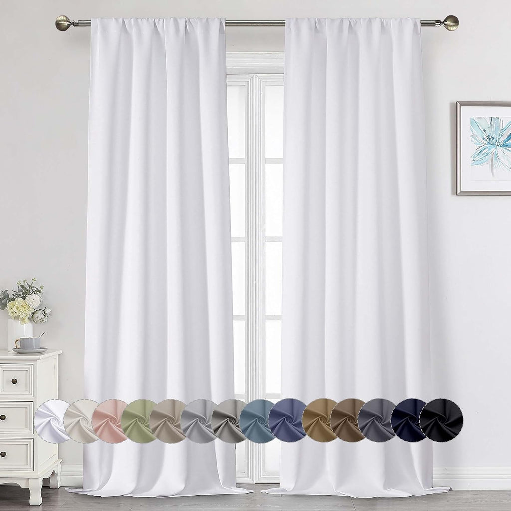 WelvetBLK White Curtains for Bedroom Living Room 96 Inches Long 2 Panels Set, Soft Solid Light Filtering Thermal Insulated Window Treatment…
