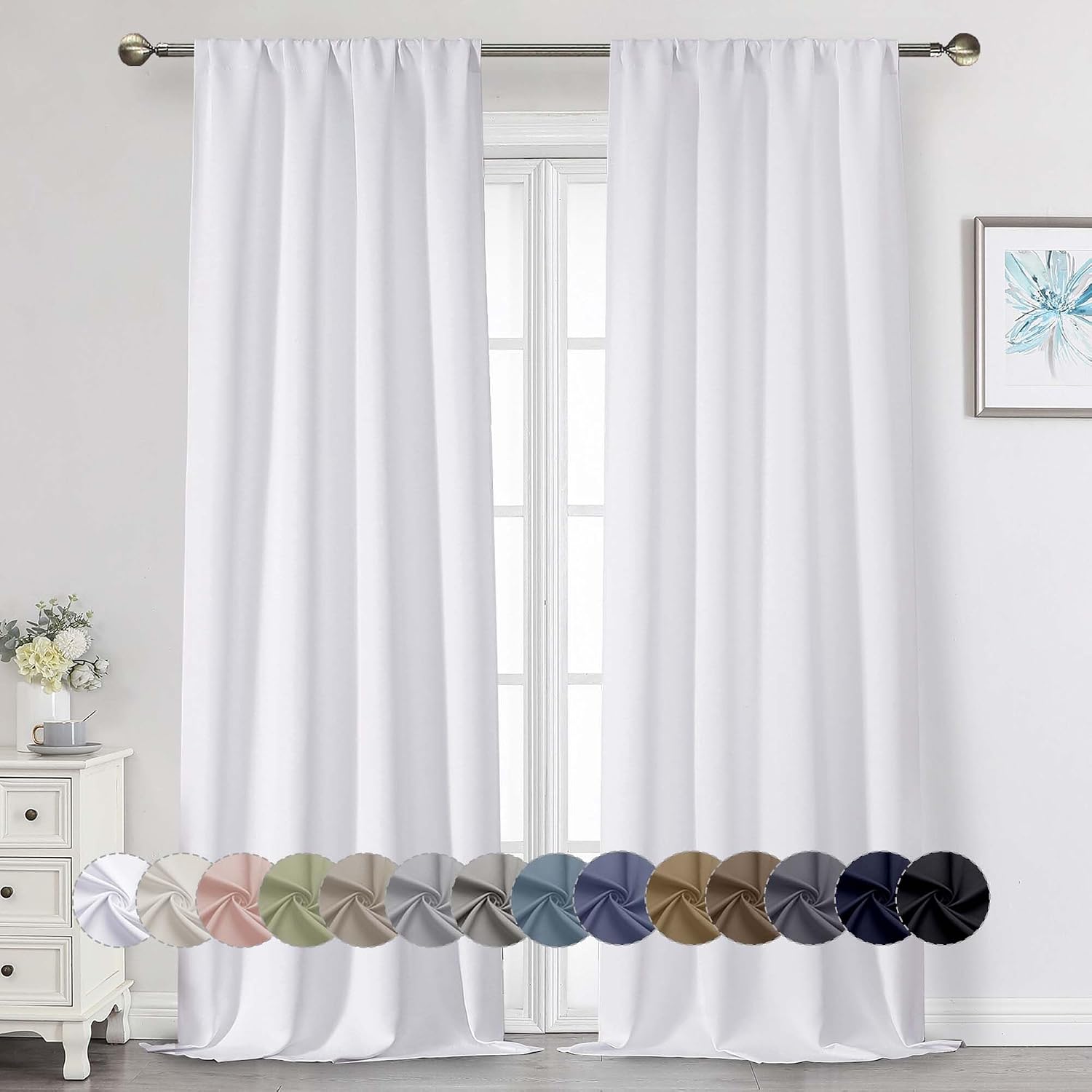 WelvetBLK White Curtains for Bedroom Living Room 96 Inches Long 2 Panels Set, Soft Solid Light Filtering Thermal Insulated Window Treatment…