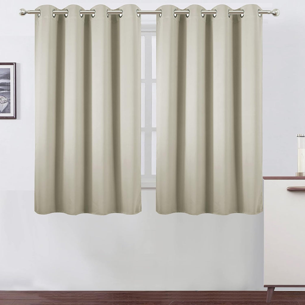 Lemomo Light Beige Blackout Curtains/52 x 45 Inch Length Kids Curtains/Set of 2 Panels Grommet Bedroom Curtains for Living Room 45 Inch sil…