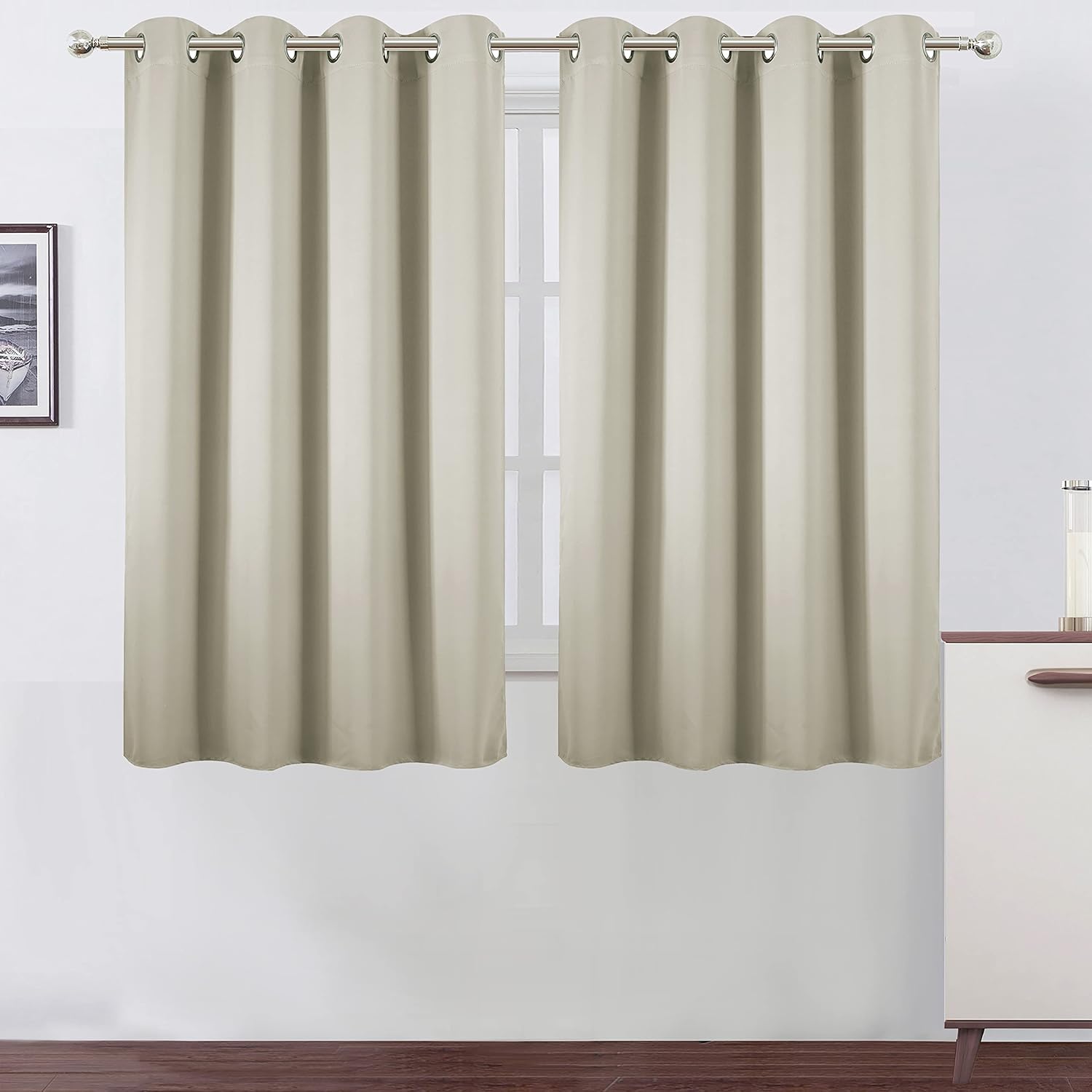 Lemomo Light Beige Blackout Curtains/52 x 45 Inch Length Kids Curtains/Set of 2 Panels Grommet Bedroom Curtains for Living Room 45 Inch sil…