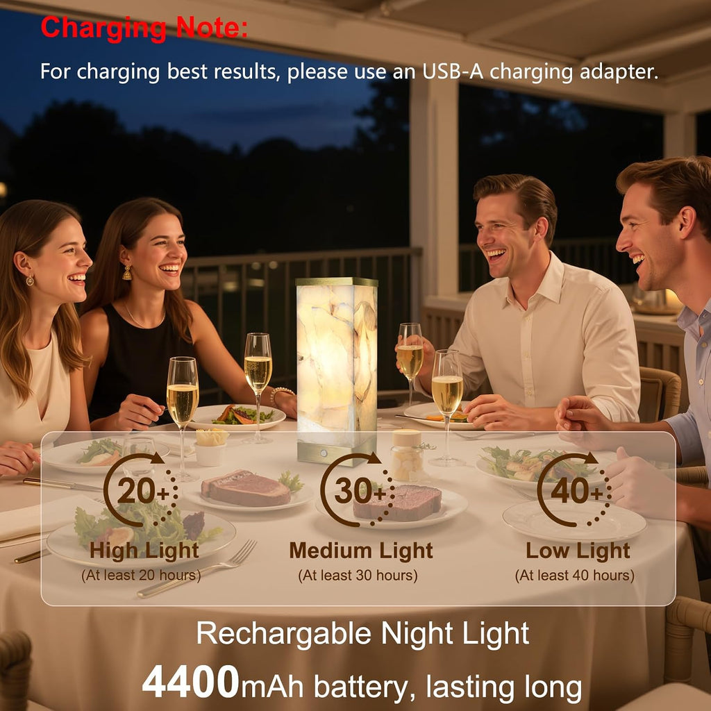 Scenekoy Alabaster Rechargeable Table Lamp for Living Room Bedroom Nightstand, Portable Battery Operated LED Bedside Lamp, Cordless Night…