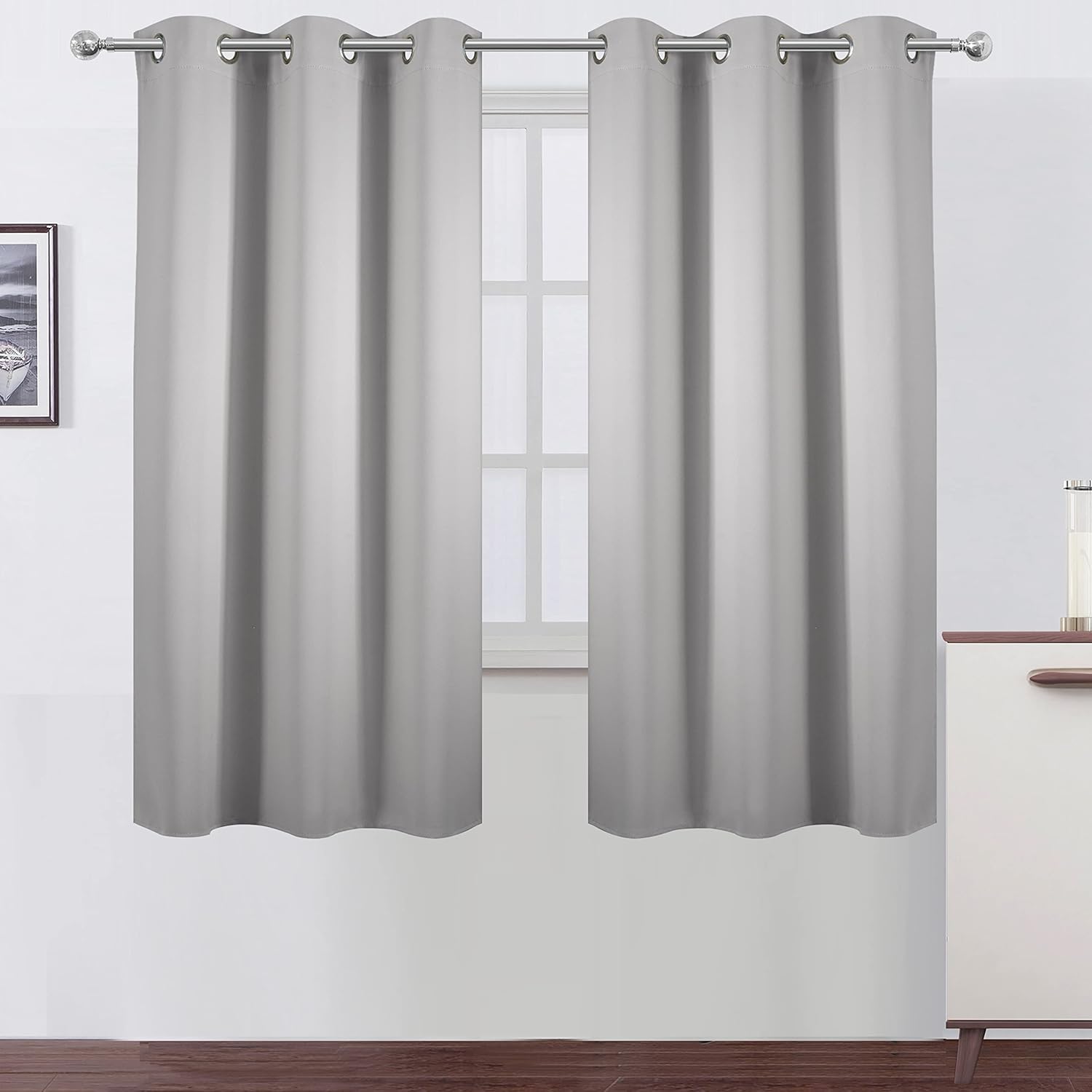 Lemomo Light Grey Blackout Curtains 34 x 54 Inch Length/Set of 2 Curtain Panels/Thermal Insulated Room Darkening Blackout Curtains for Bedr…