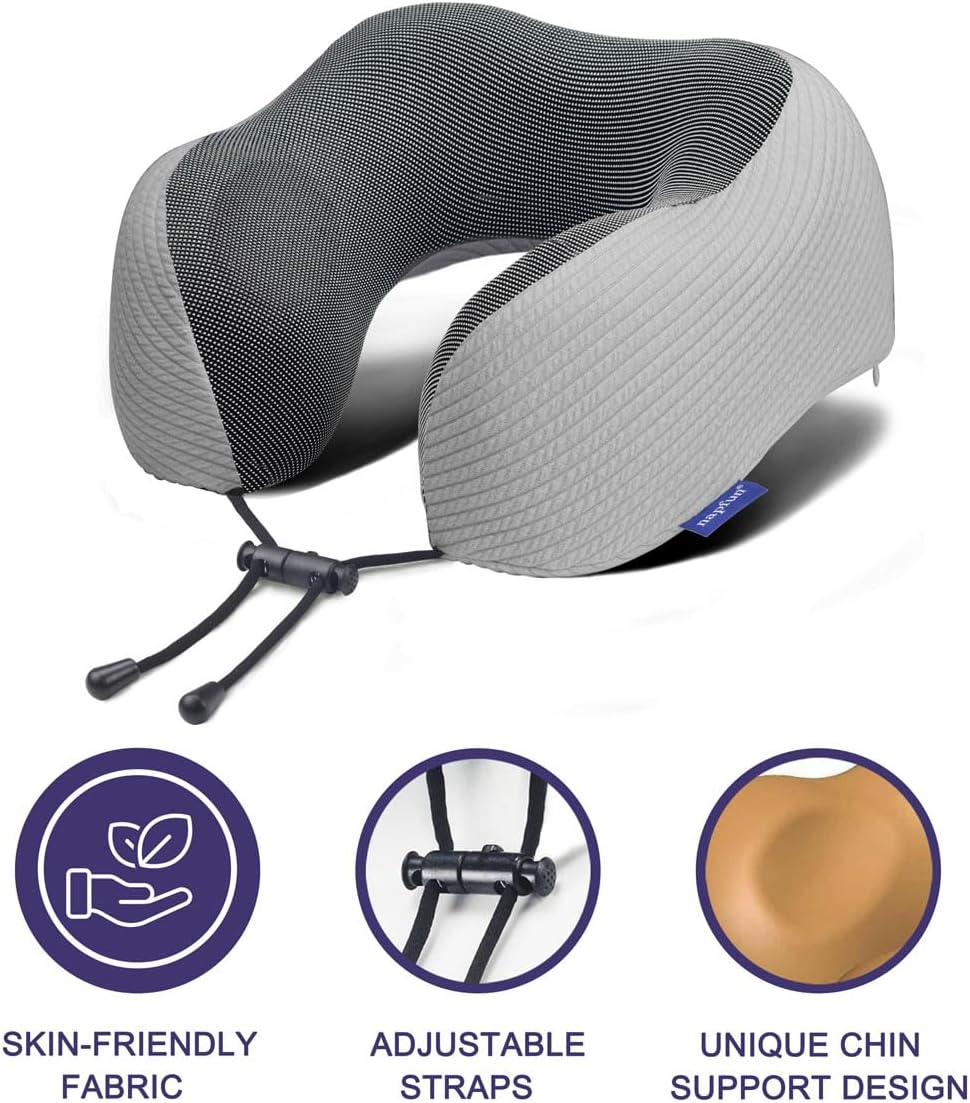 napfun Neck Pillow for Travel with Travel Pouch, Sleep Mask & Earplugs, Memory Foam Airplane Pillow for Headrest Sleep with Eyeshades…
