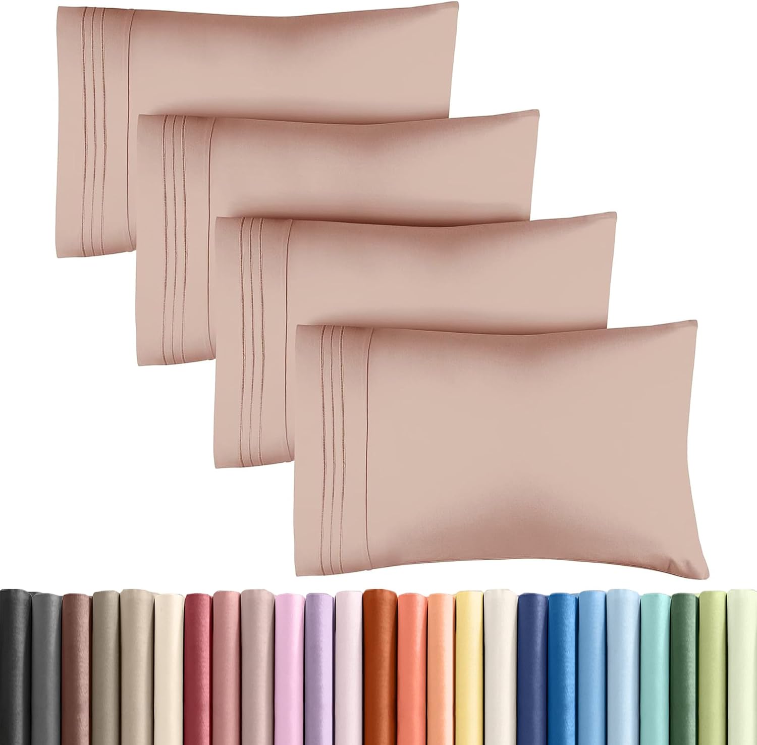 CGK Unlimited King Size Microfiber Pillowcase Set, 4 Pieces, Mauve
