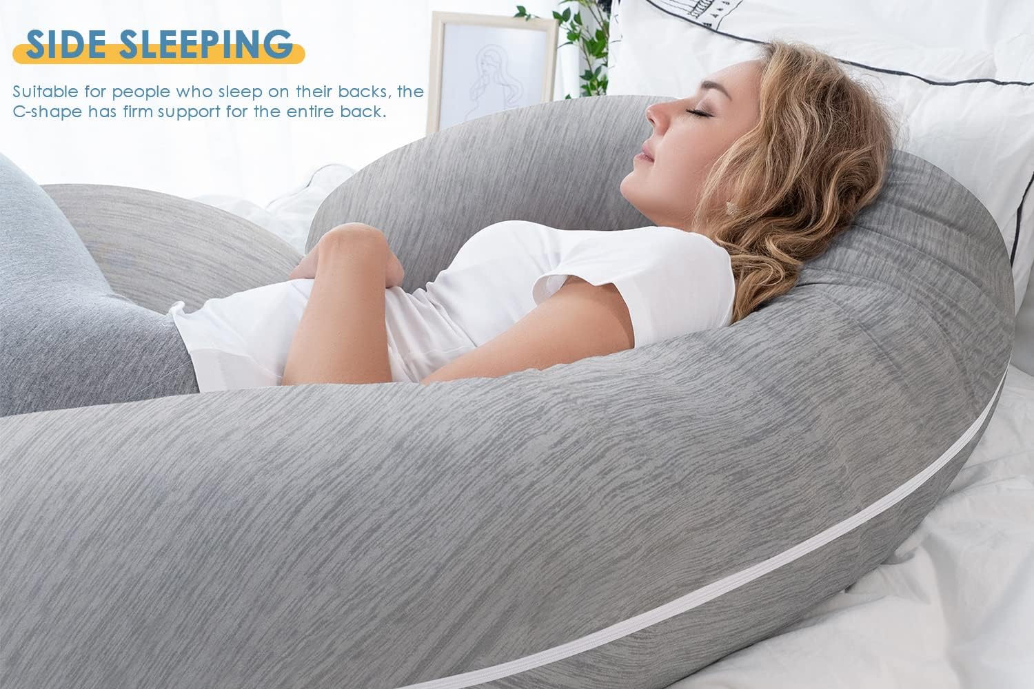 INSEN Cooling Pregnancy Pillow, Maternity Pillow for Pregnant Women, C Shaped for Side Sleeping, Glossy Gray