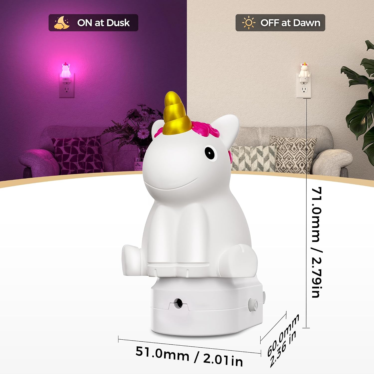 DORESshop LED Night Light for Kids[2 Pack], 3D Cute Unicorn Night Lights Plug into Wall with Dusk to Dawn Sensor, RGB+Soft White 3000K…