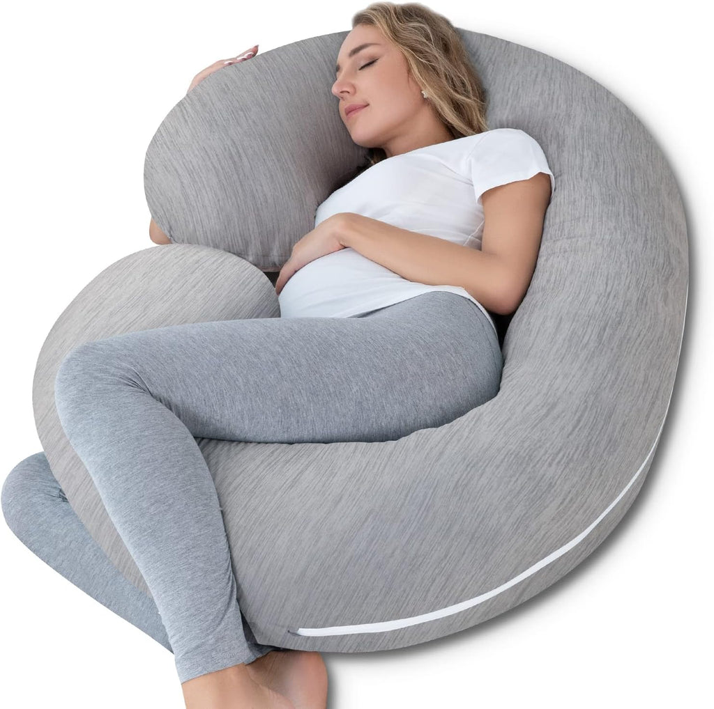 INSEN Cooling Pregnancy Pillow, Maternity Pillow for Pregnant Women, C Shaped for Side Sleeping, Glossy Gray