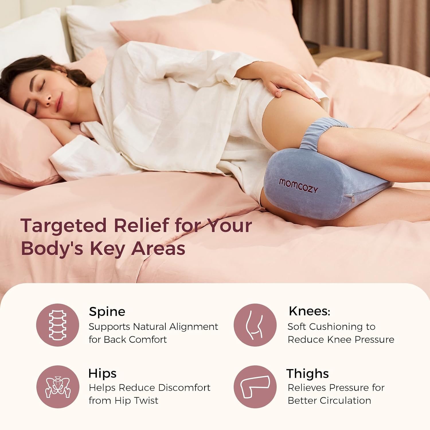 Momcozy Knee Pillow for Side Sleepers, Soft Memory Foam & Pinch-Free Design, Relieve Knee, Leg and Sciatica Pain, Adjustable Elastic Strap…