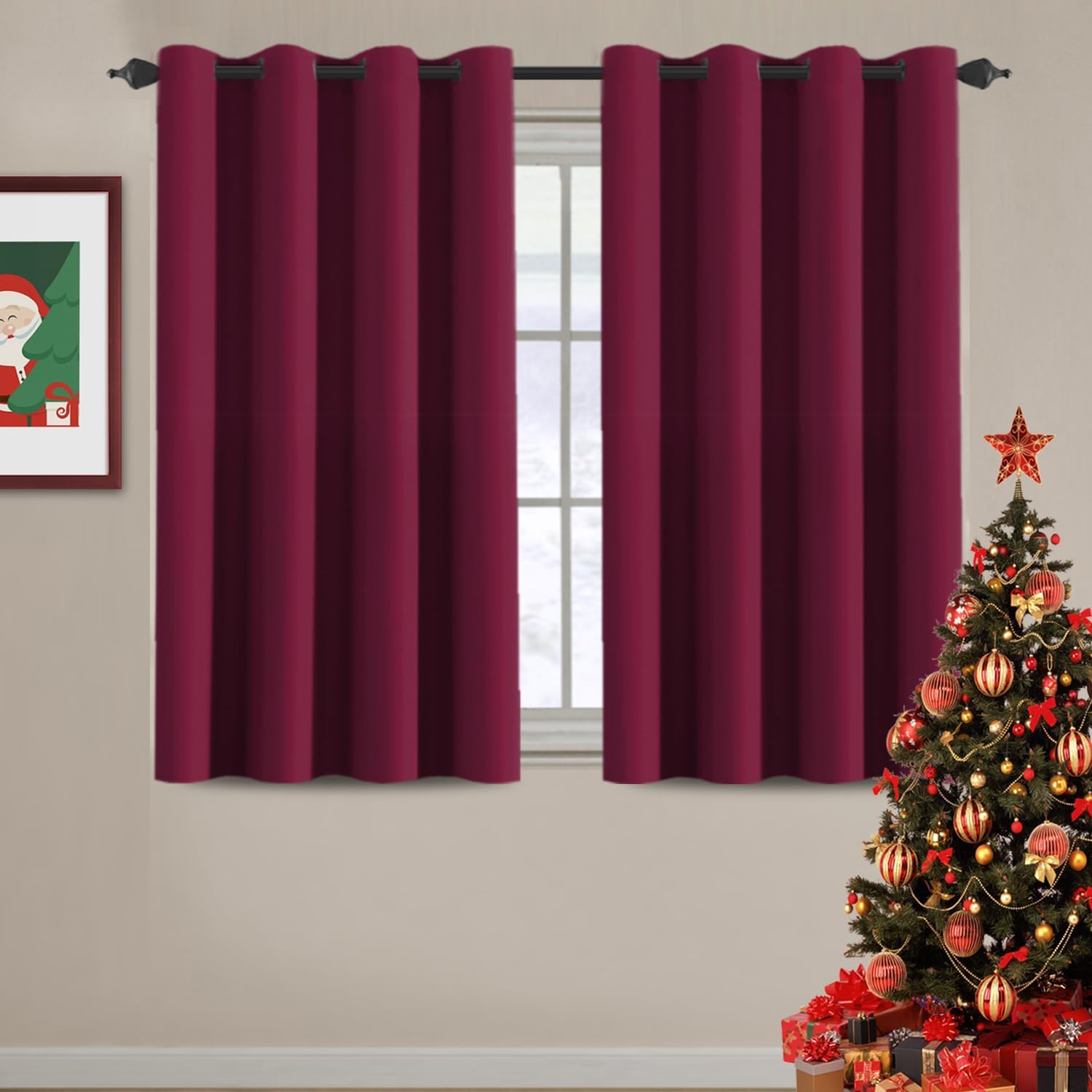H.VERSAILTEX Blackout Curtains for Christmas Small Window Kitchen Blackout Curtains 45 inch Length Energy Saving Solid Grommet…