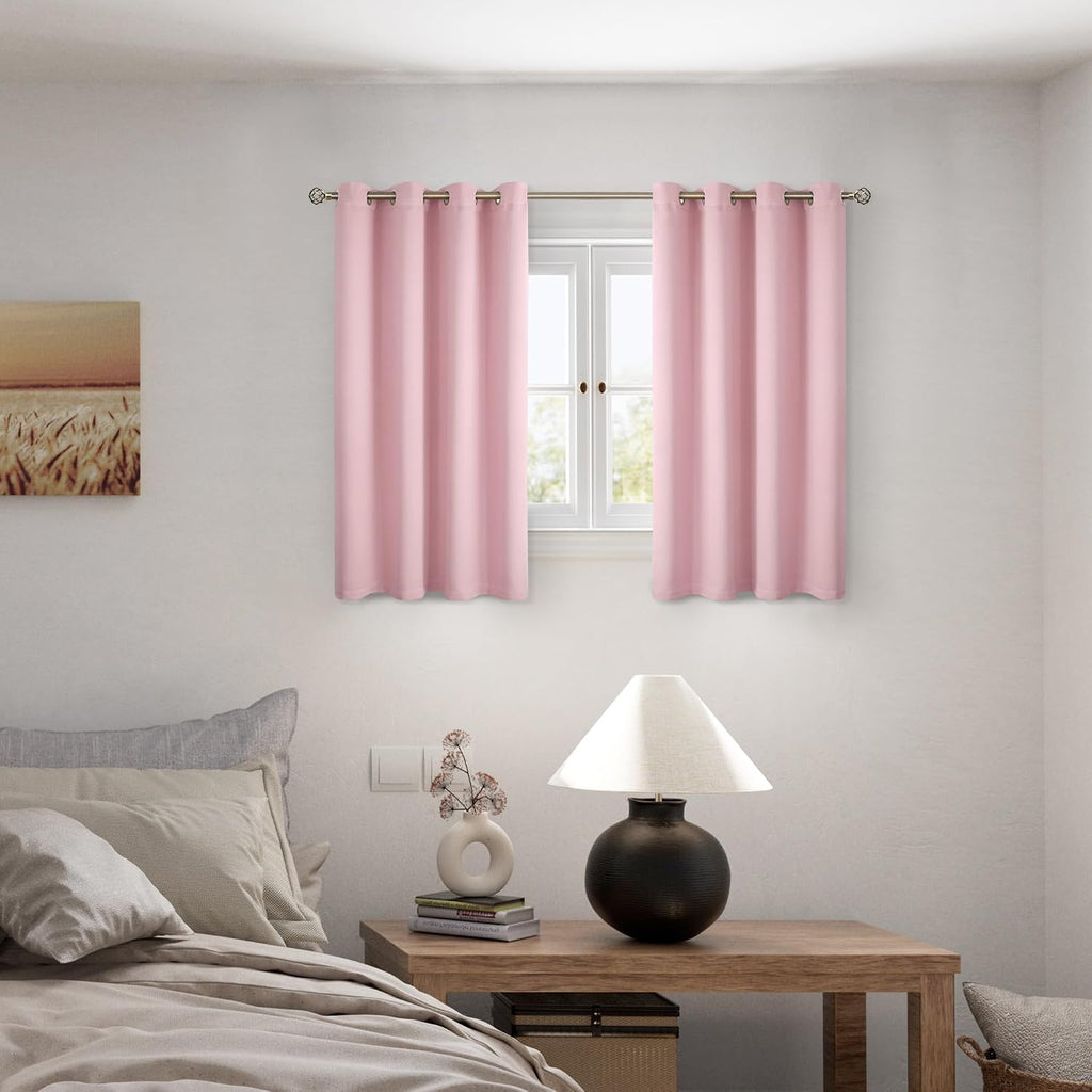BGment Baby Pink 100% Blackout Curtains for Girls Bedroom 45 Inch Length, Thermal Insulated Full Light Blocking Grommet Noise Cancelling Sm…