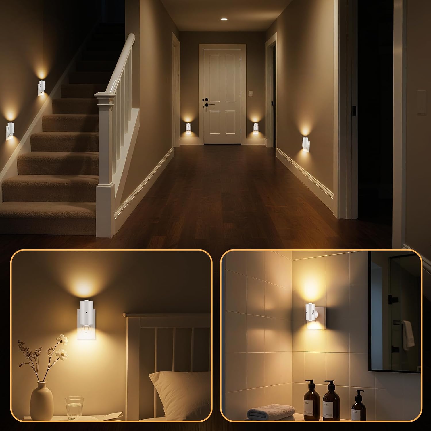 BMXKPO LED Night Lights Plug into Wall, Dimmable 4-Pack with Dusk to Dawn Sensor, 2700K Warm White, 0-200LM Adjustable & Rotatable Night…