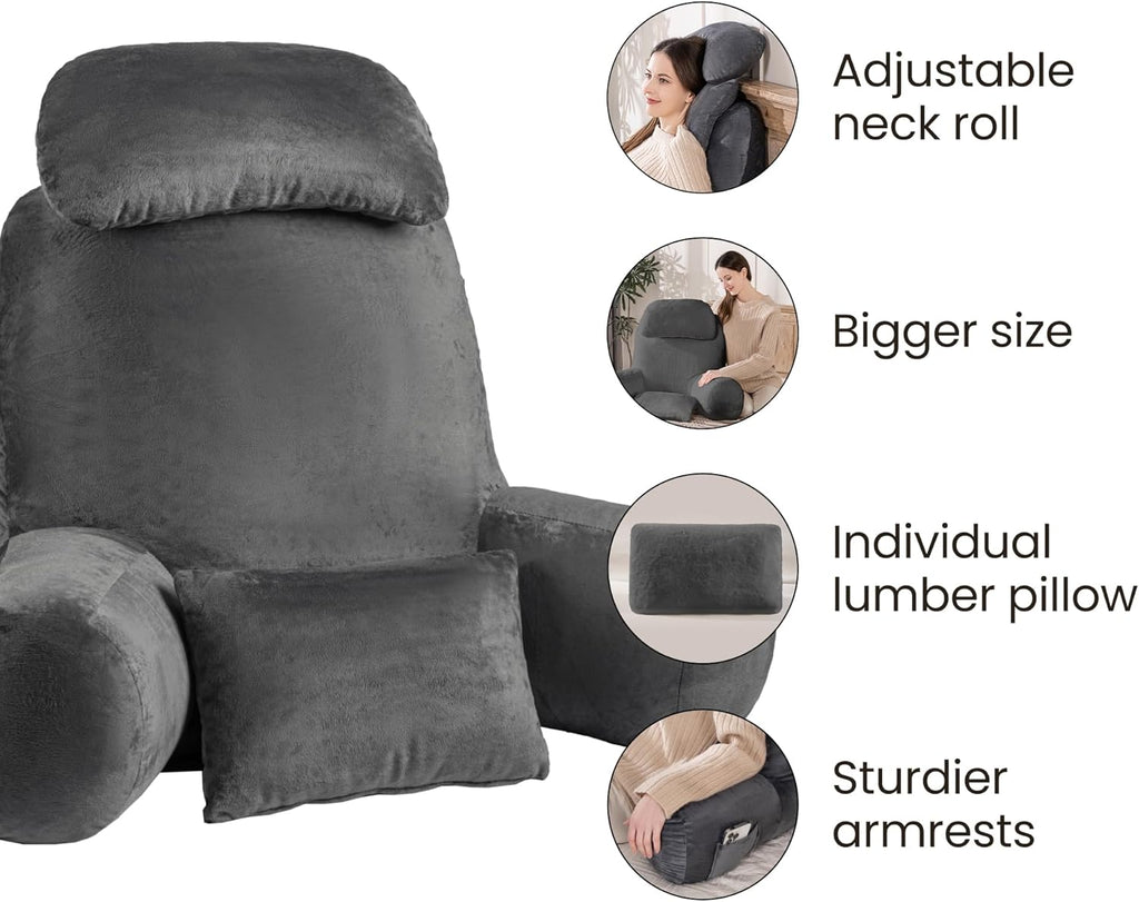 NOONTIDE Reading Pillow for Sitting up in Bed and Couch,32" X-Large Back Pillow for Adult & Teens with Soft Adjustable Neck Roll Backrest…