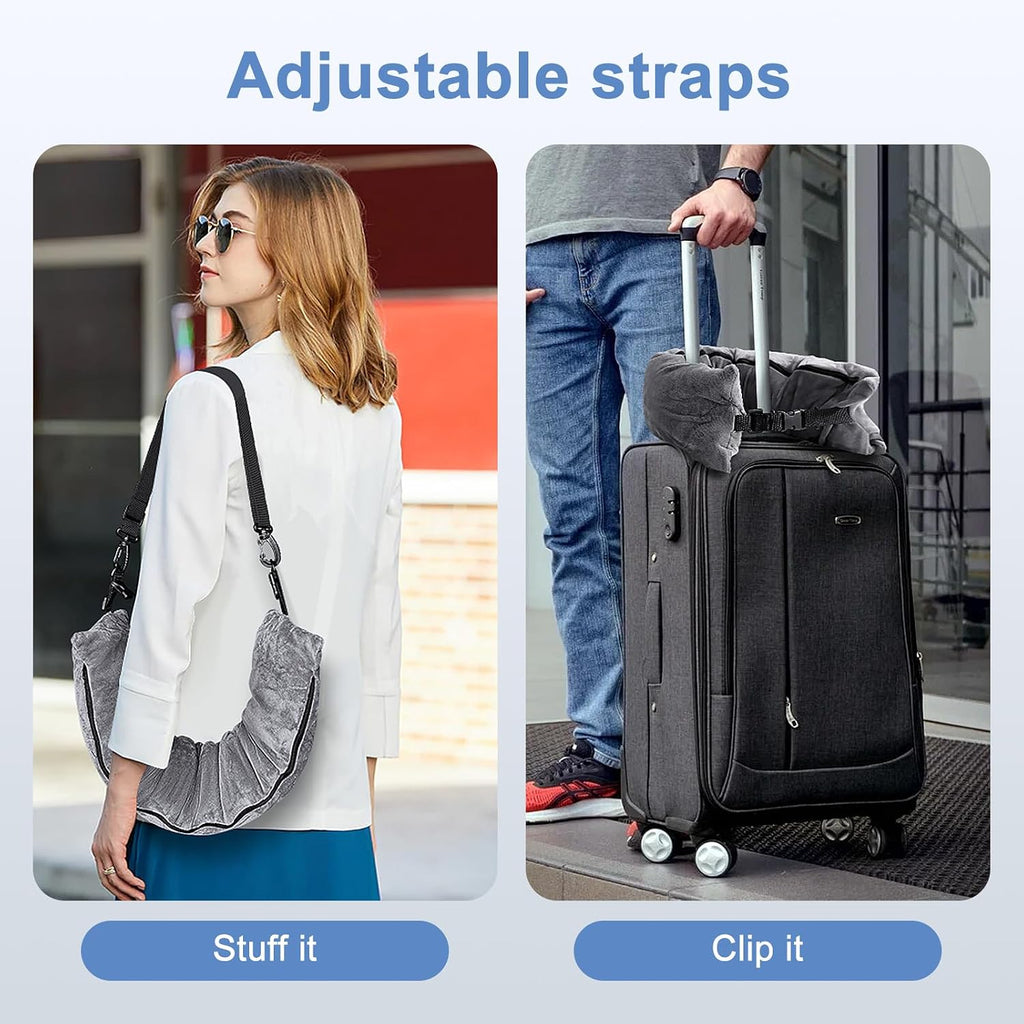 2Pack Stuffable Travel Pillow for Extra Luggage, Velvet Travel Neck Pillow with Adjustable Neck Size, Fits About 6 T-Shirts Travel…
