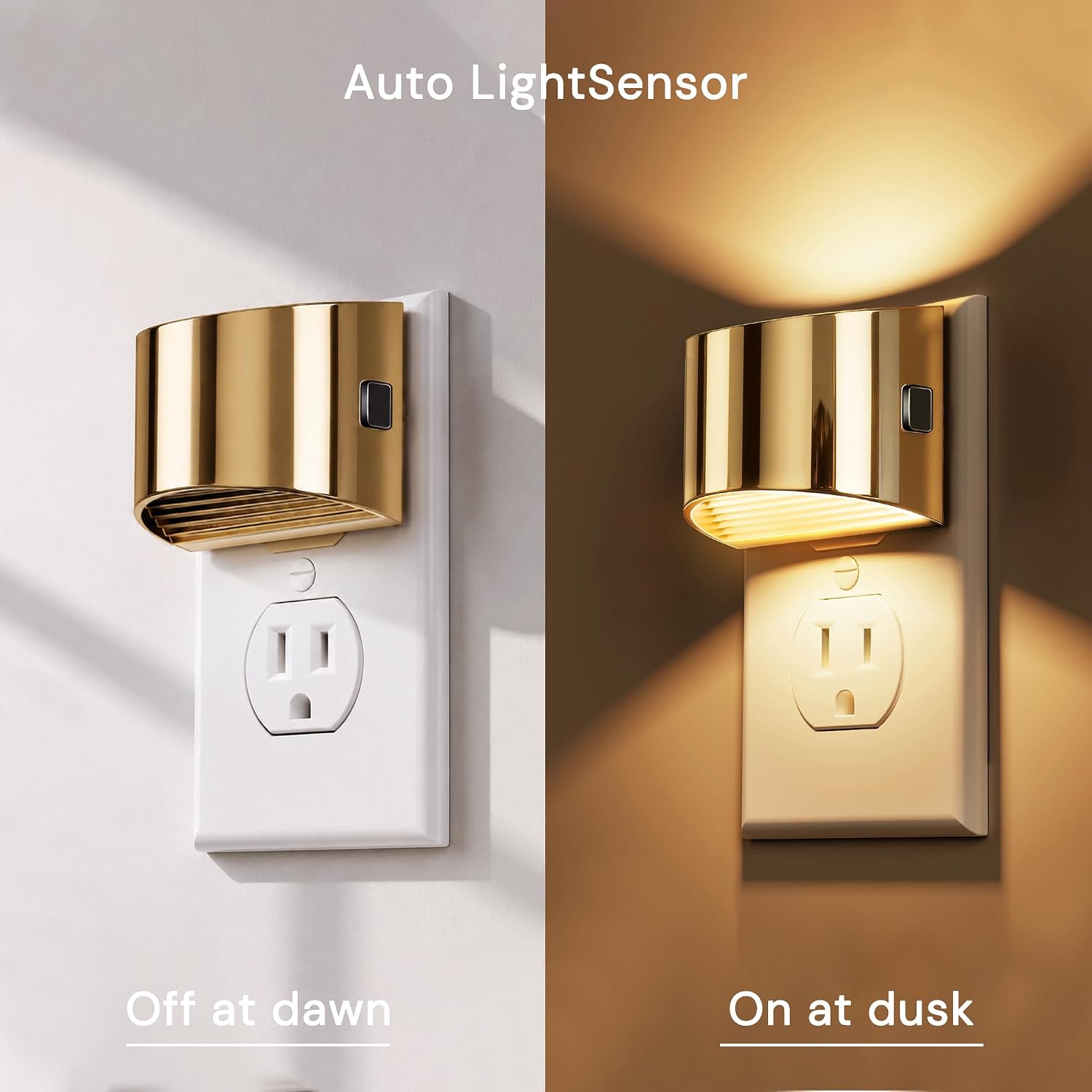 L LOHAS LED Night Lights Plug into Wall, Dimmable Night Light with 3 Level Brightness, 3000K Soft White, 2 Pack, Gold