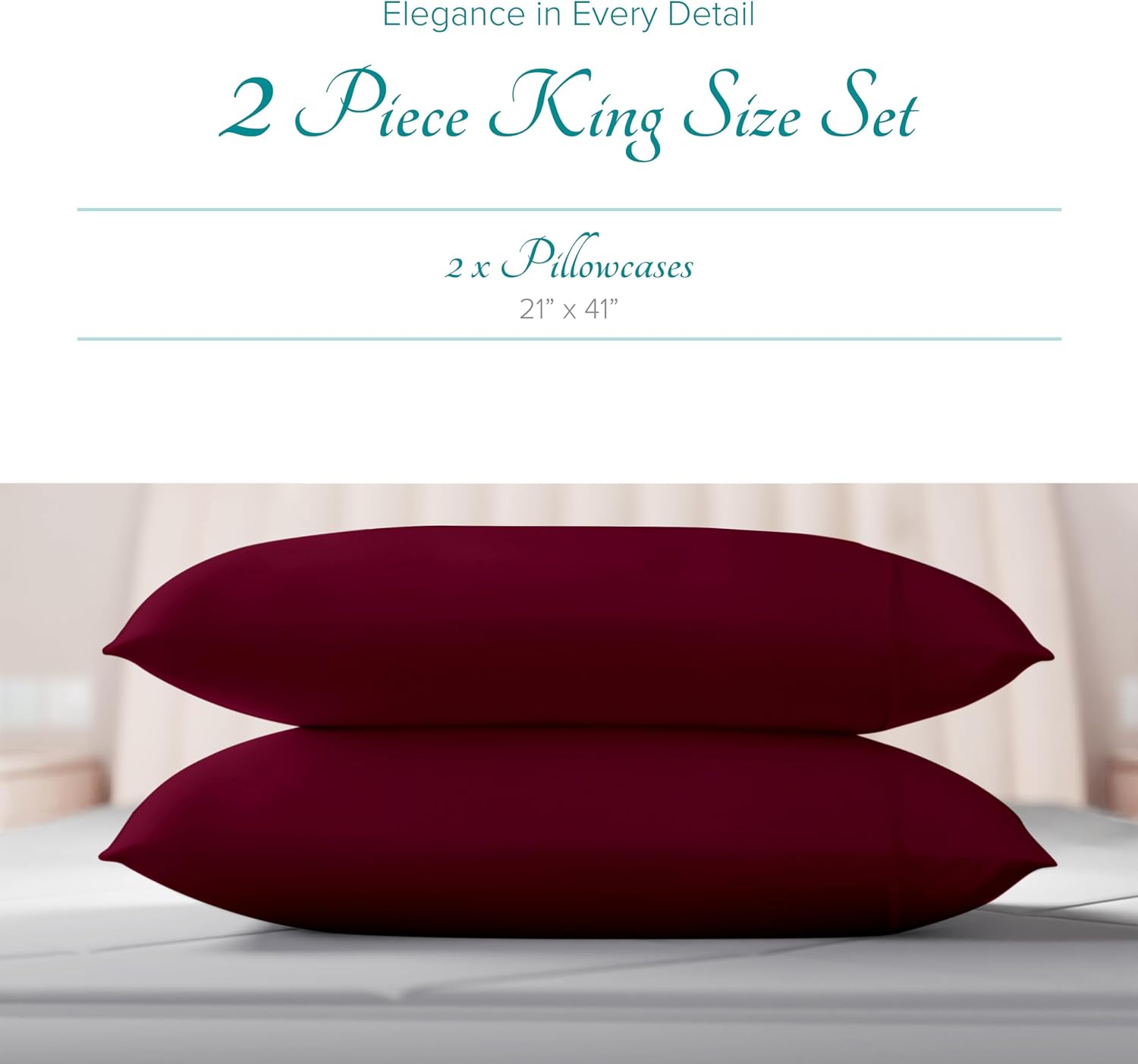 Carressa Linen Luxury Egyptian Cotton King Pillow Cases Set of 2-800 Series Tulips Collection Pillowcases for Sleeping (Burgundy), Soft…